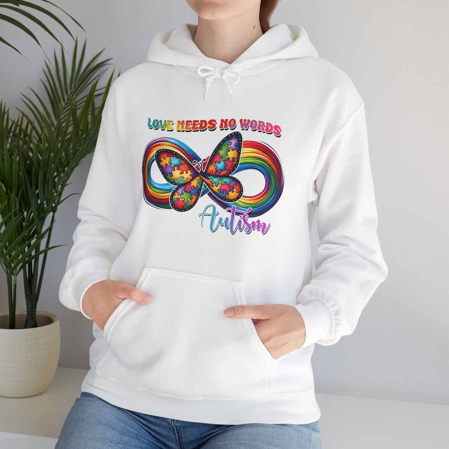 Autism Love needs no words Unisex Heavy Blend™ Hooded Sweatshirt