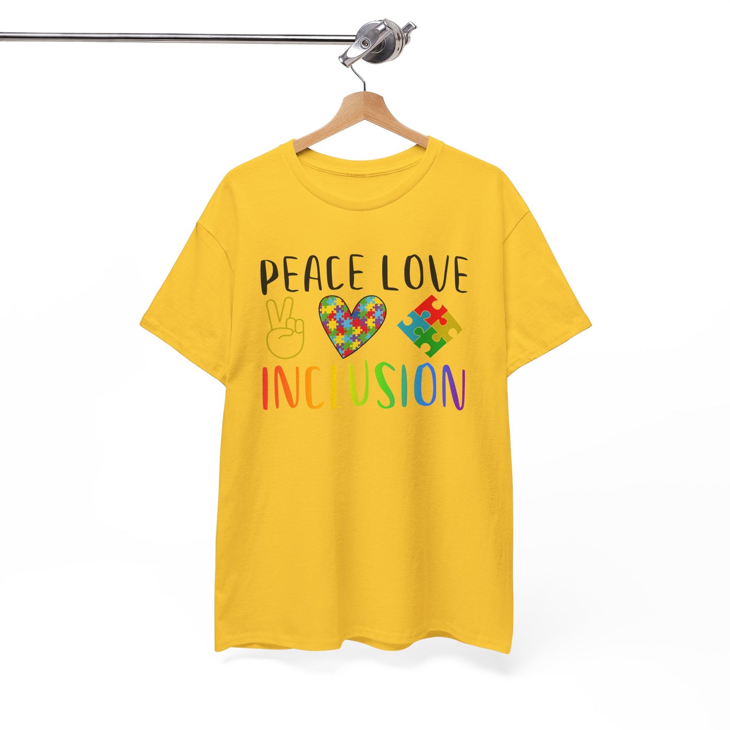 Autism Peace Love Inclusion Unisex Heavy Cotton Tee