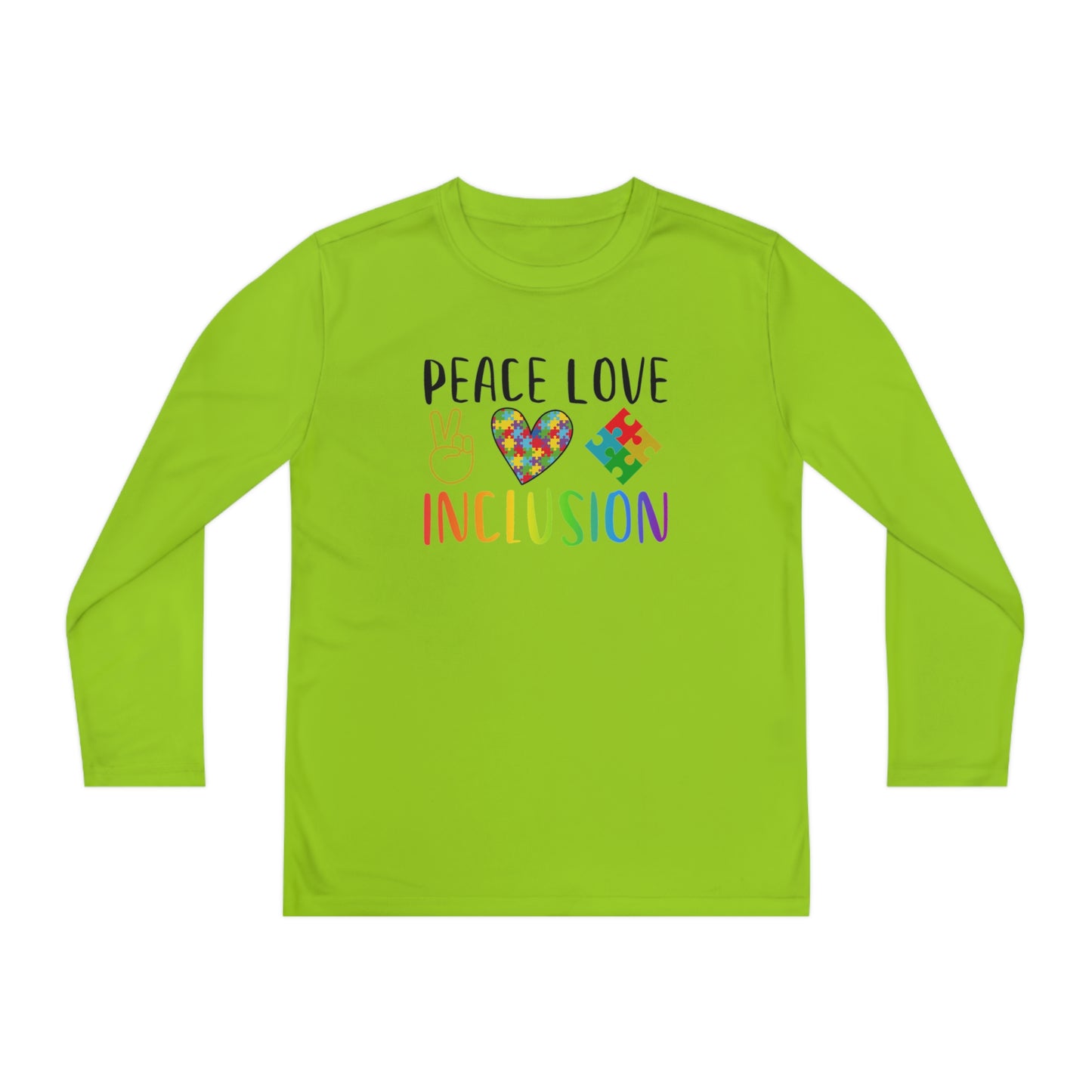 Autism Peace Love Inclusion Youth Long Sleeve Competitor Tee