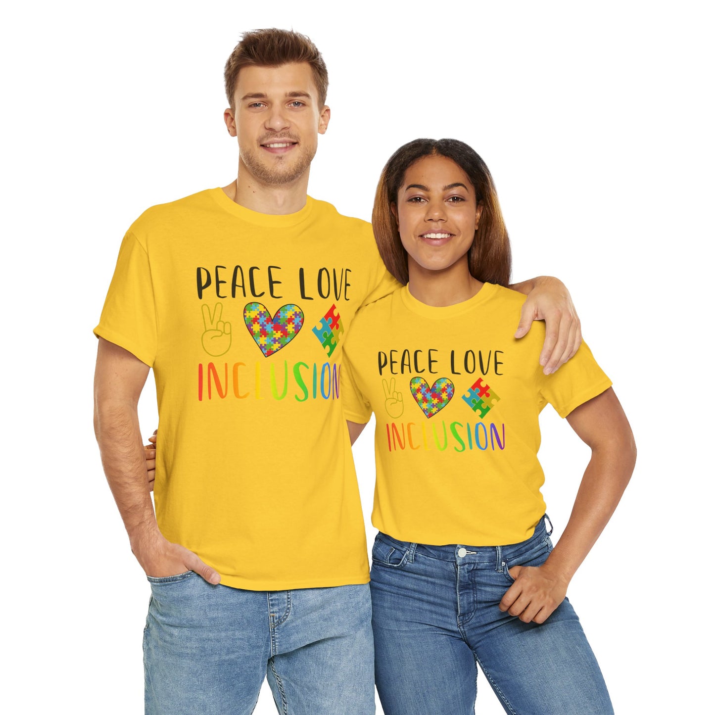 Autism Peace Love Inclusion Unisex Heavy Cotton Tee