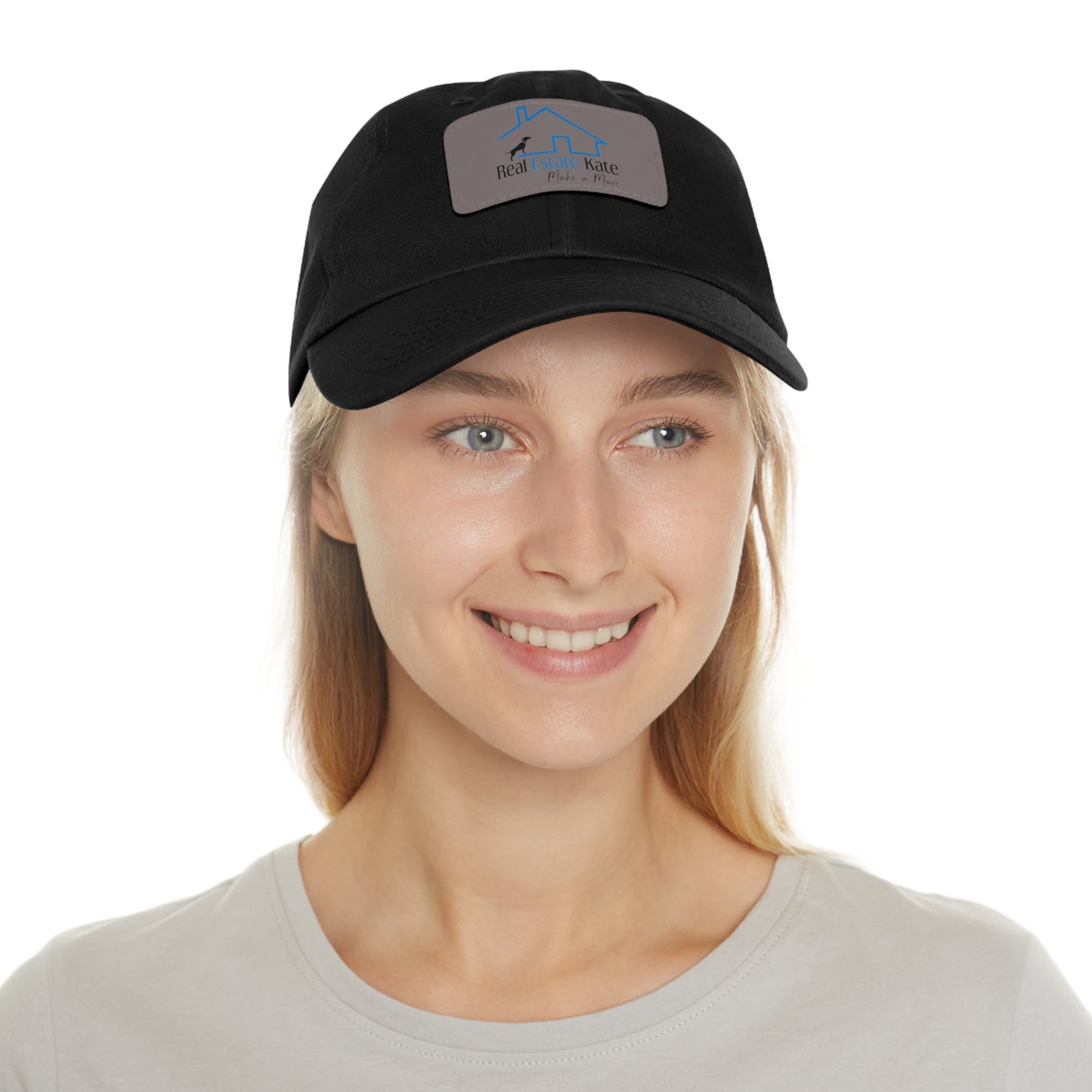 Custom Order Real Estate Kate Grey Dad Hat with Leather Patch (Rectangle)