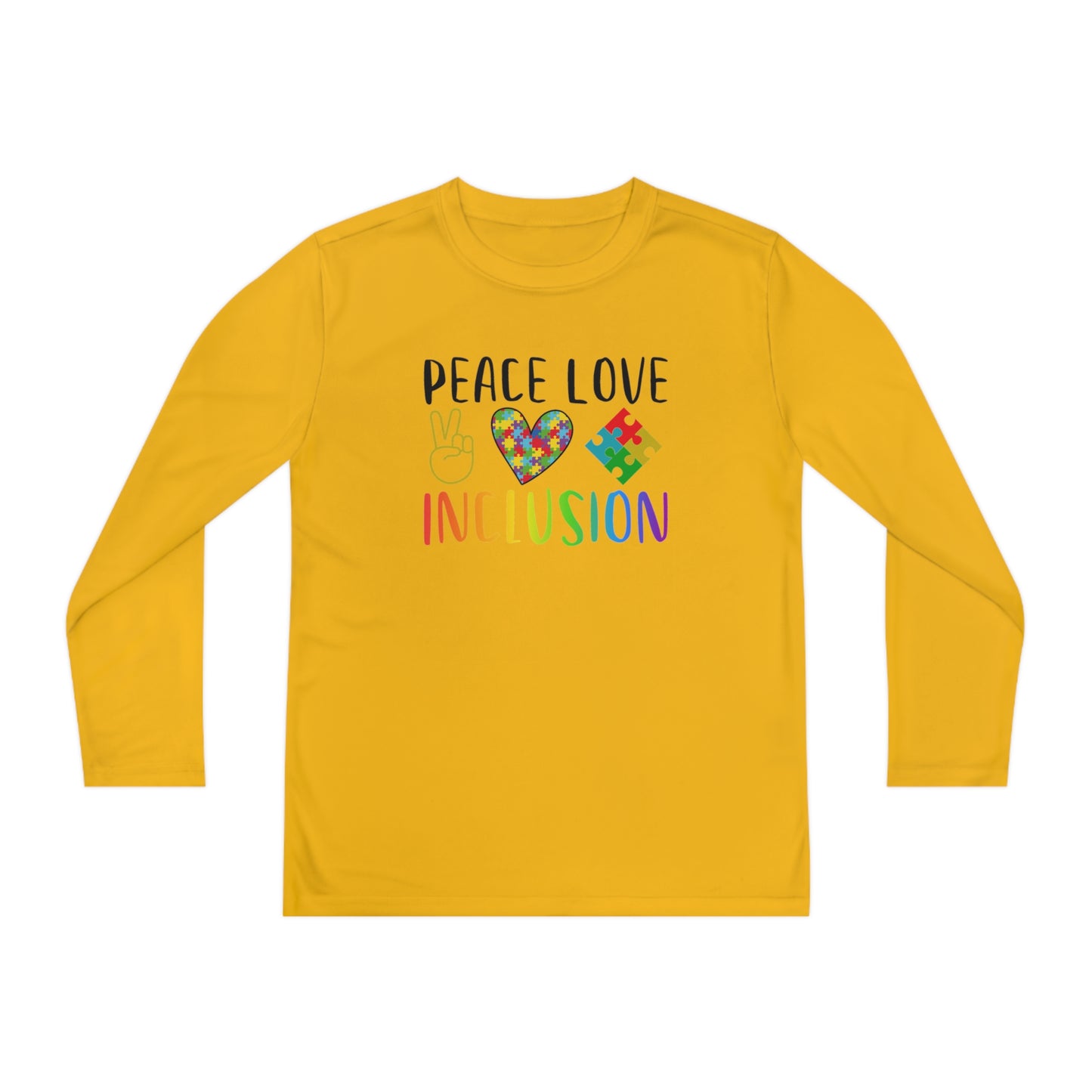 Autism Peace Love Inclusion Youth Long Sleeve Competitor Tee