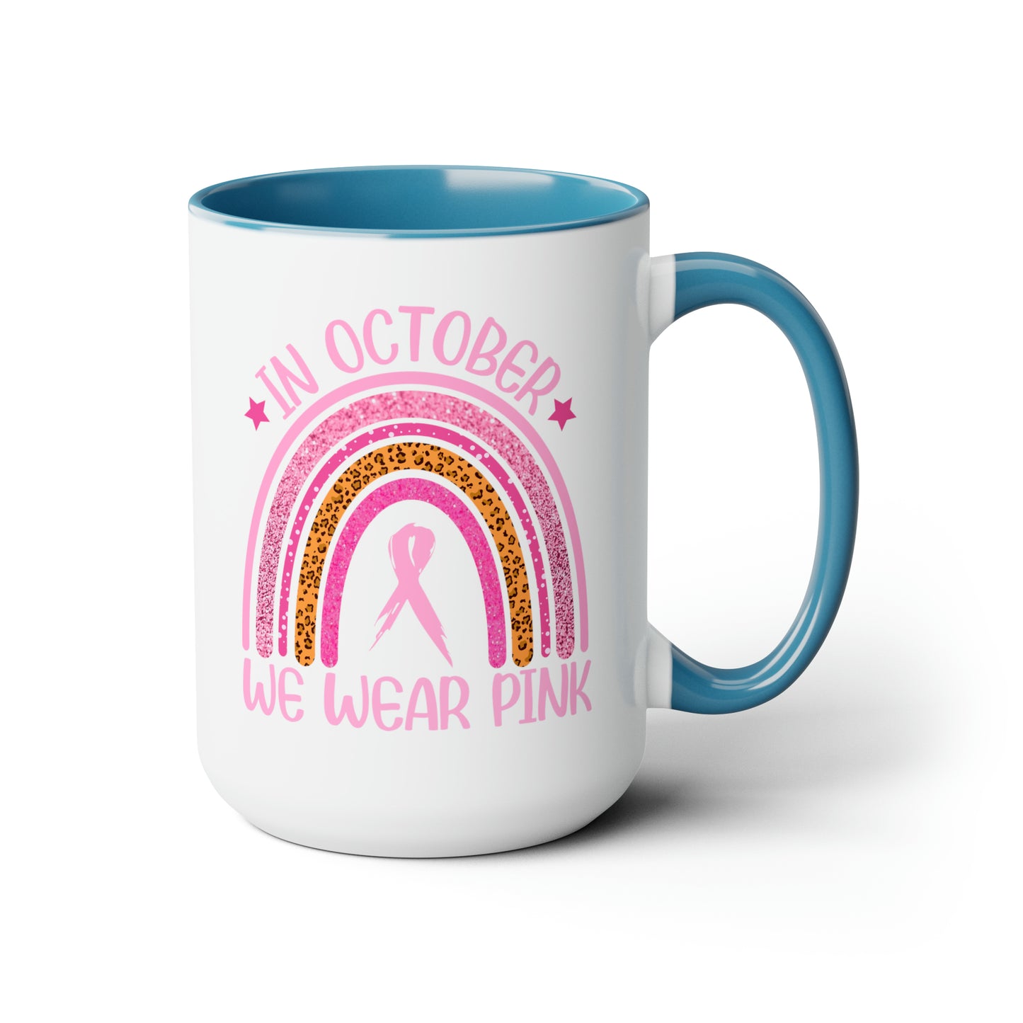 In October we wear Pink Two-Tone Coffee Mugs, 15oz