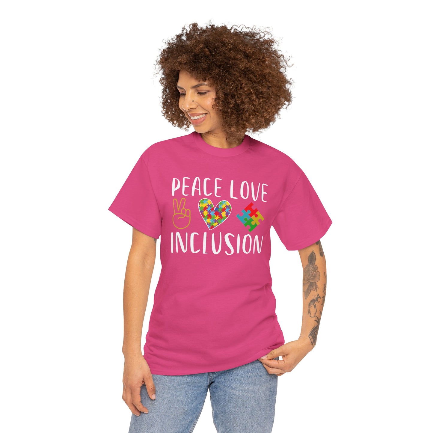 Autism Peace Love Inclusion Unisex Heavy Cotton Tee