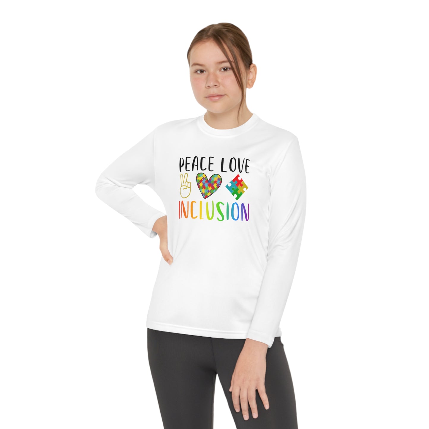 Autism Peace Love Inclusion Youth Long Sleeve Competitor Tee