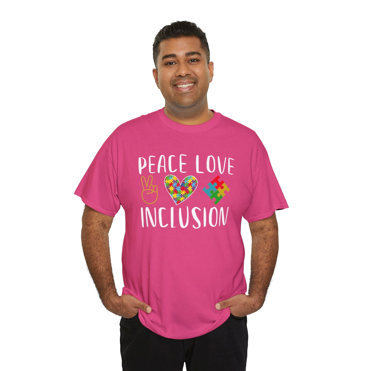 Autism Peace Love Inclusion Unisex Heavy Cotton Tee