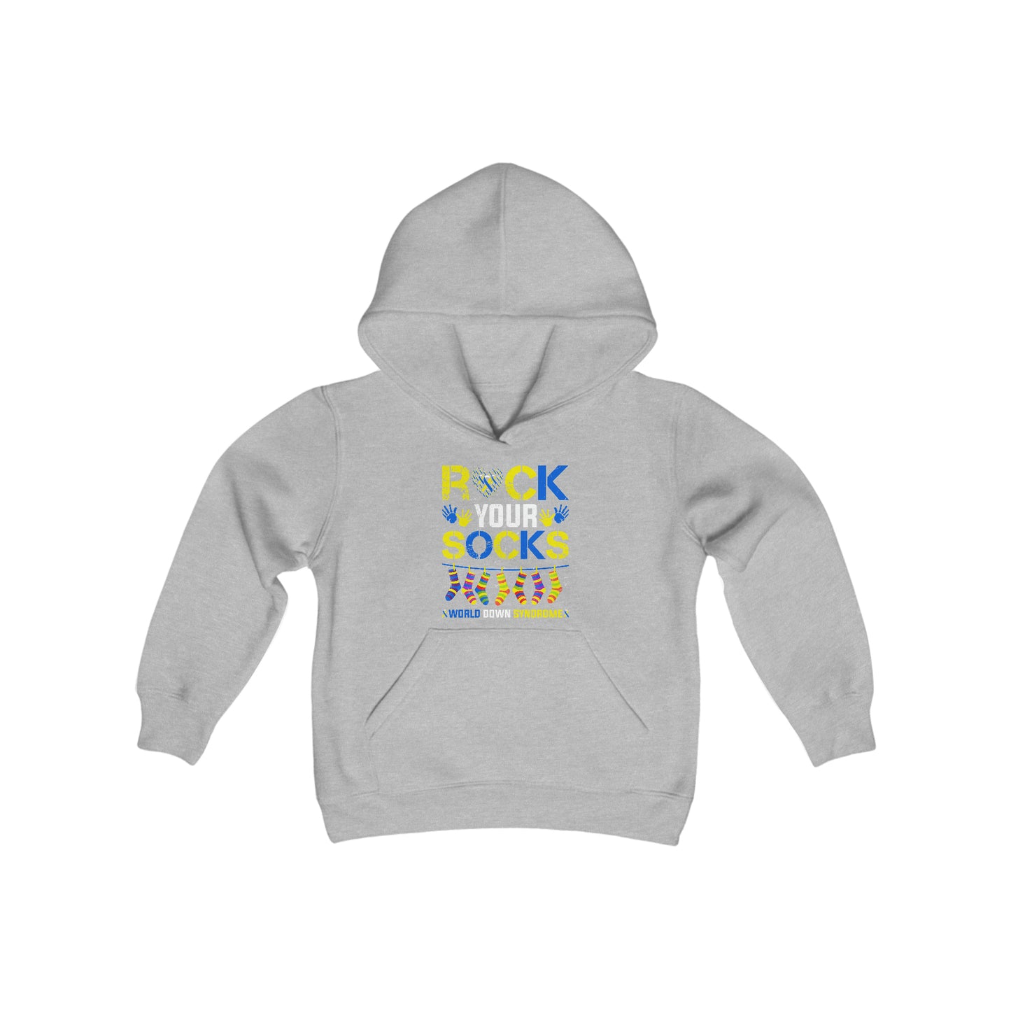 Rock your Socks Down Syndrome Youth Heavy Blend Hooded Sweatshirt