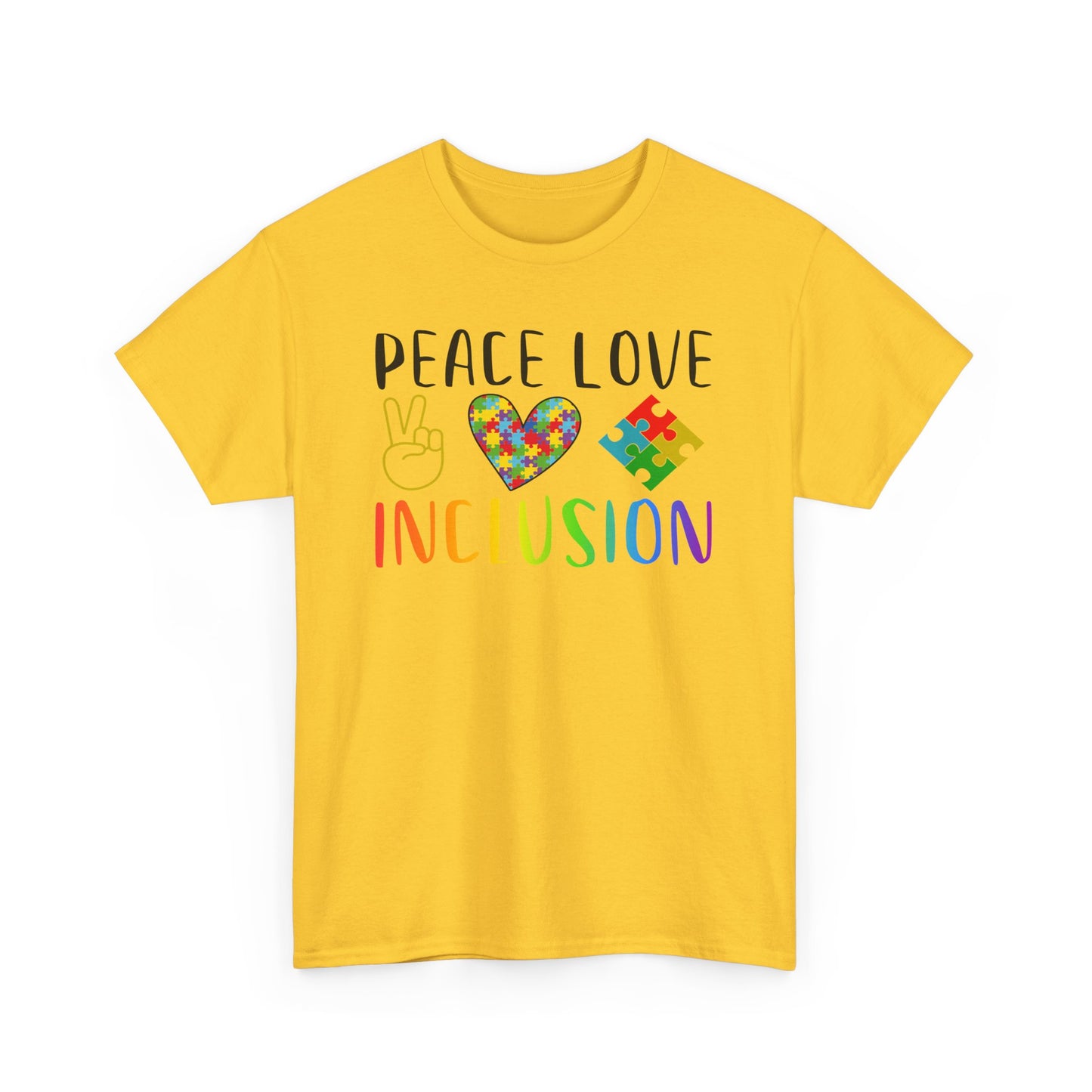 Autism Peace Love Inclusion Unisex Heavy Cotton Tee