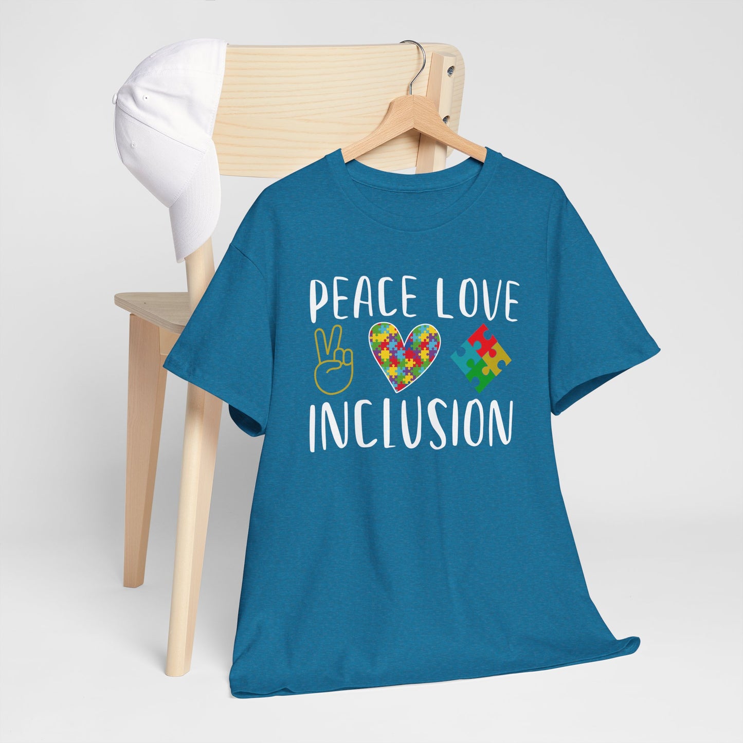 Autism Peace Love Inclusion Unisex Heavy Cotton Tee