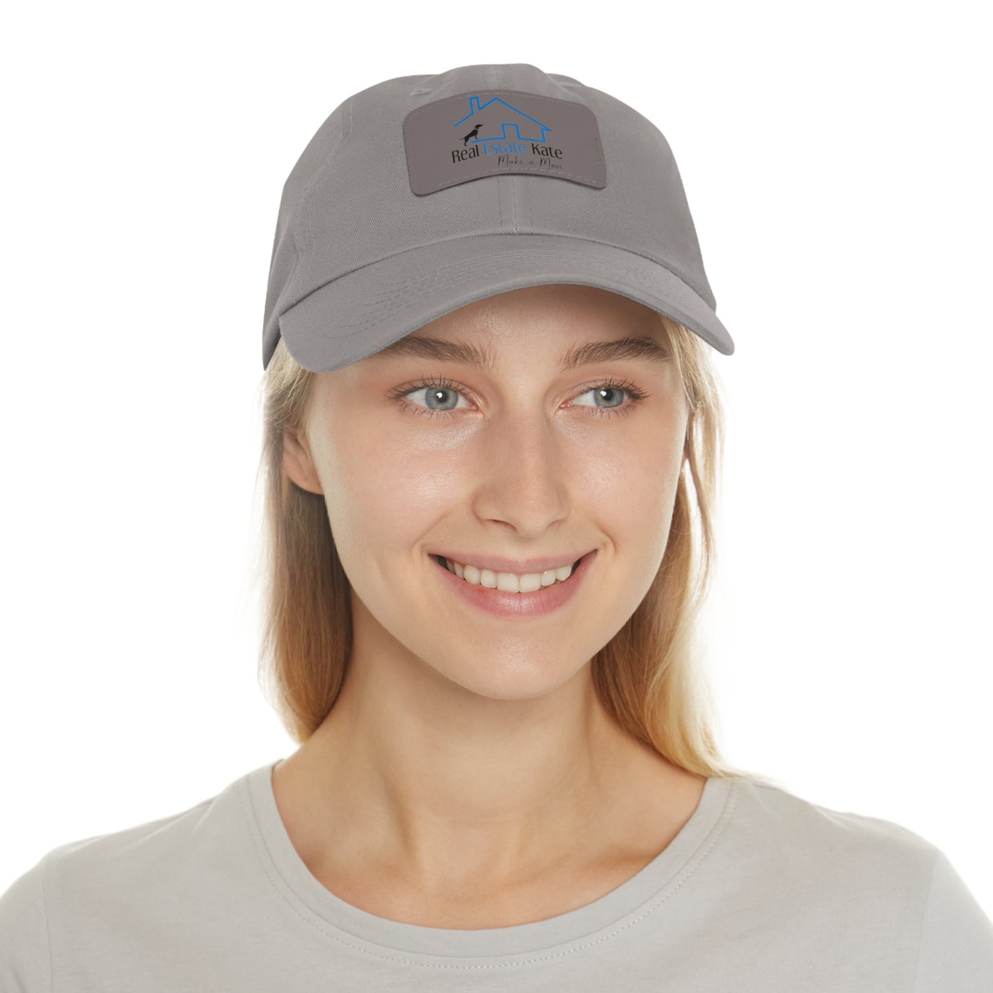 Custom Order Real Estate Kate Grey Dad Hat with Leather Patch (Rectangle)