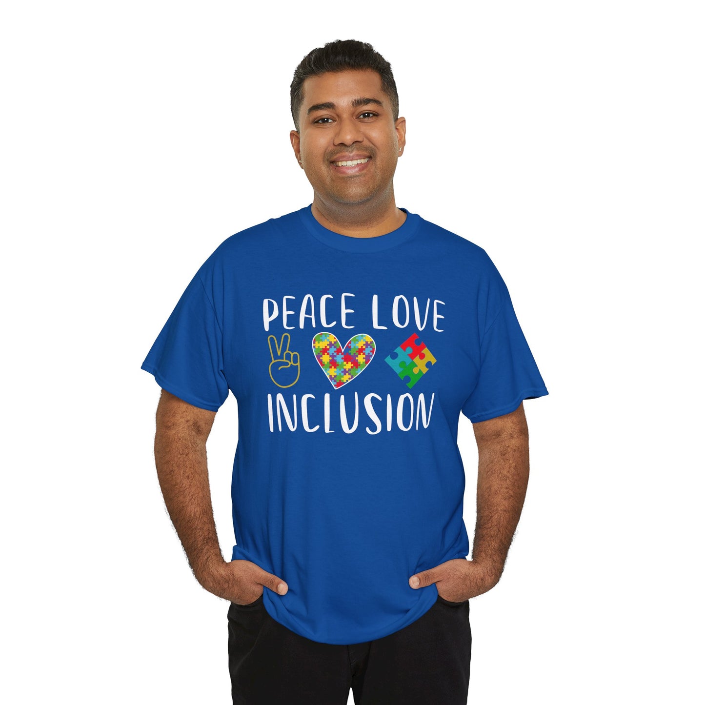 Autism Peace Love Inclusion Unisex Heavy Cotton Tee