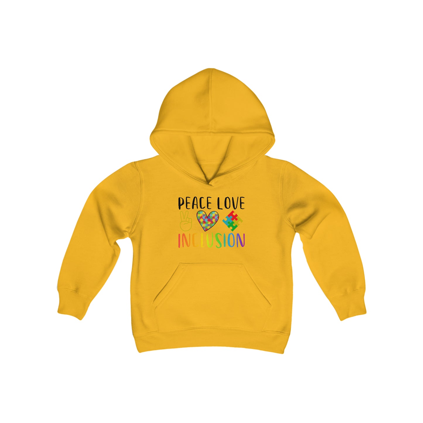 Autism Peace Love Inclusion Youth Heavy Blend Hooded Sweatshirt