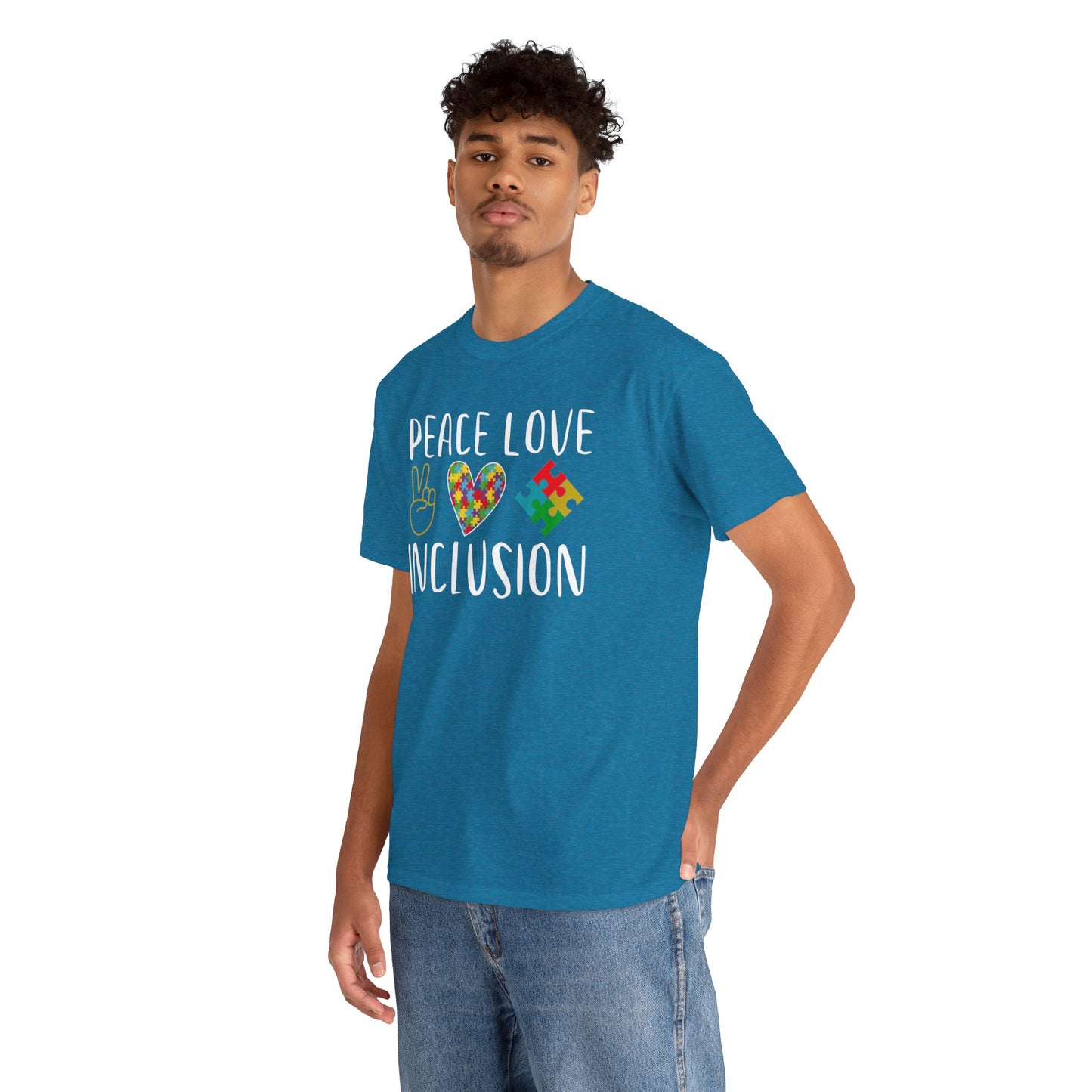 Autism Peace Love Inclusion Unisex Heavy Cotton Tee