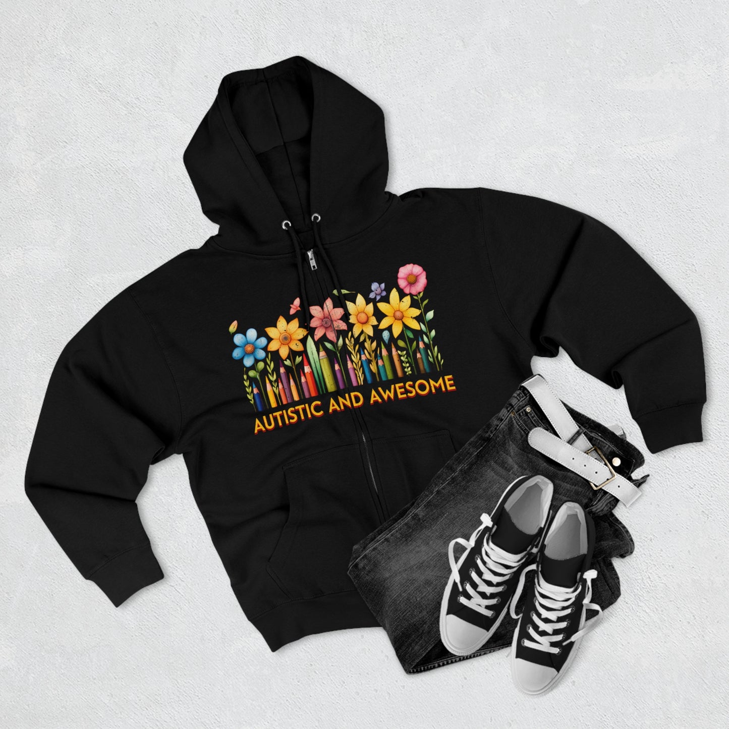 Autistic and Awesome Unisex Premium Full Zip Hoodie