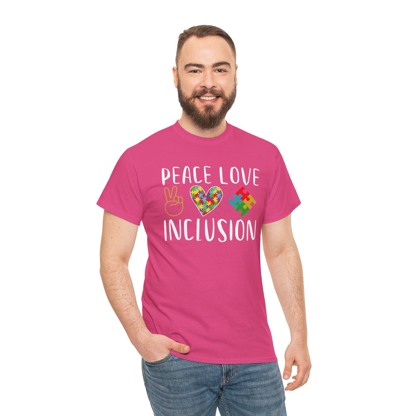 Autism Peace Love Inclusion Unisex Heavy Cotton Tee