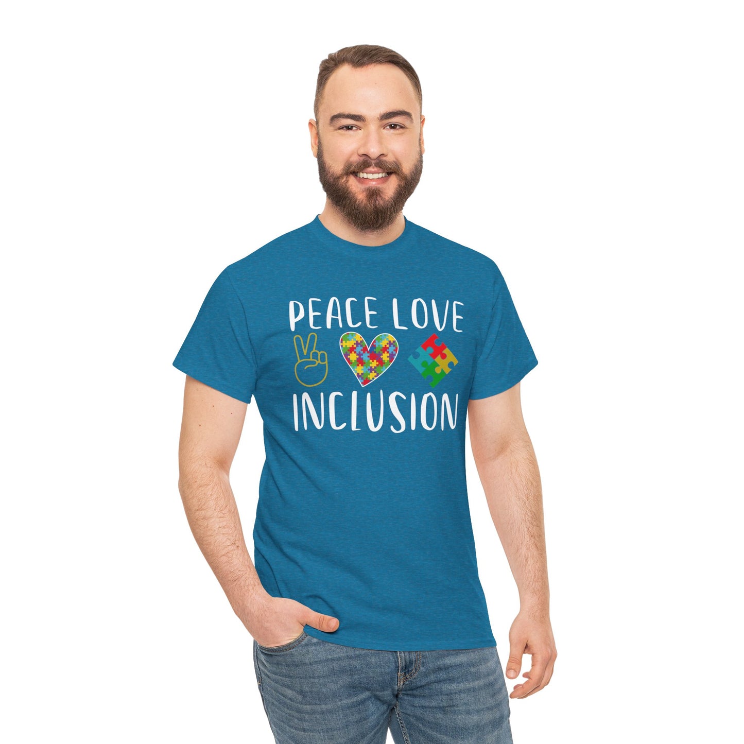 Autism Peace Love Inclusion Unisex Heavy Cotton Tee