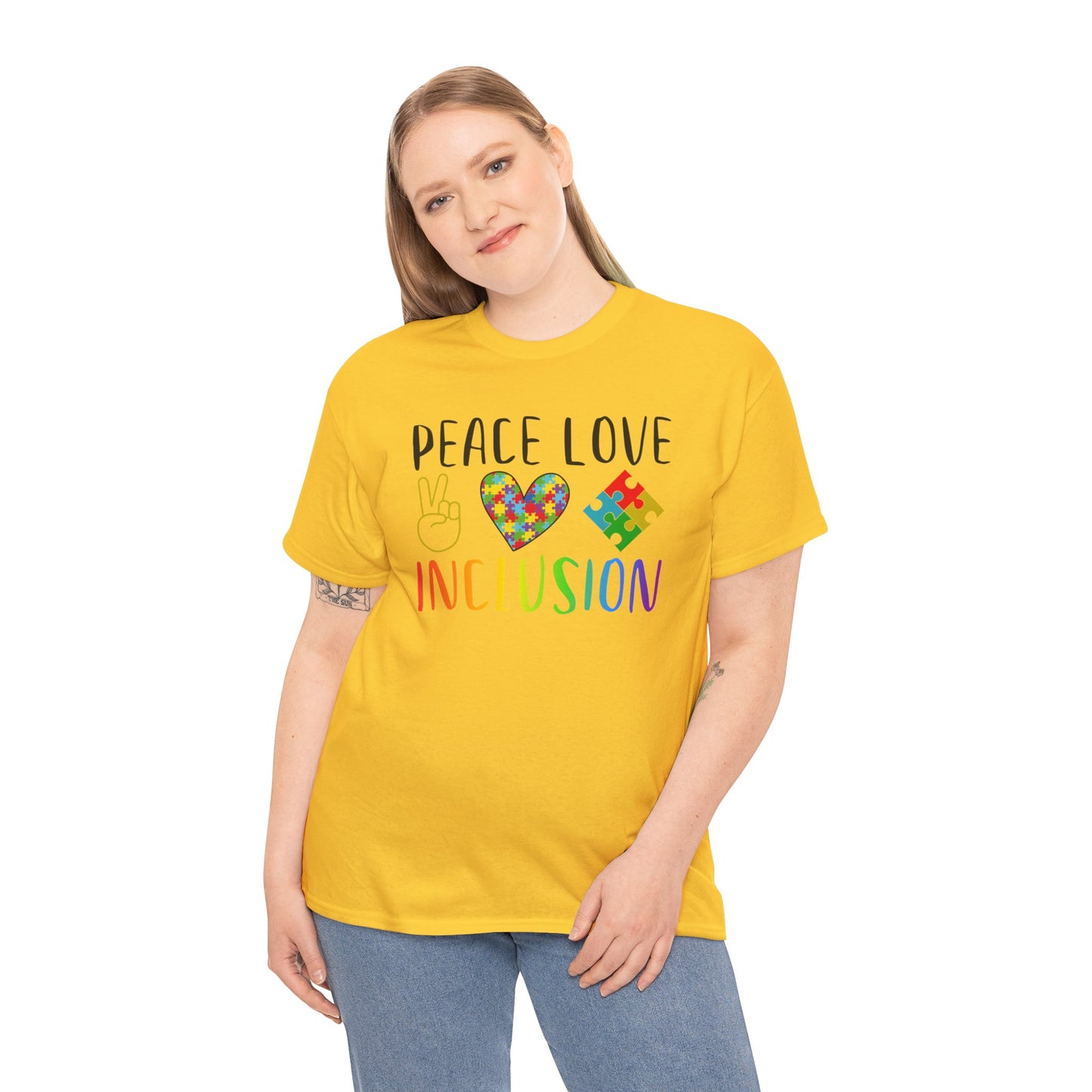 Autism Peace Love Inclusion Unisex Heavy Cotton Tee