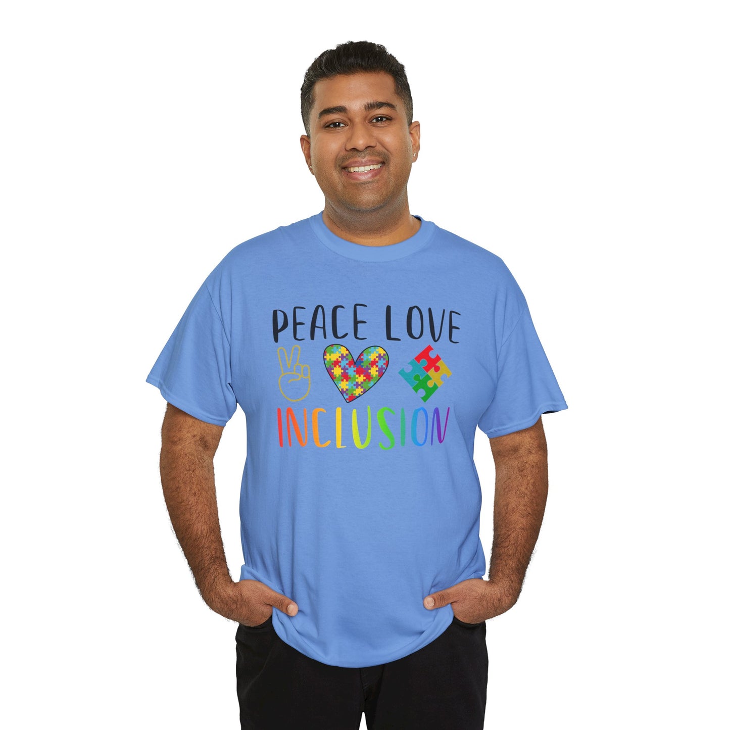 Autism Peace Love Inclusion Unisex Heavy Cotton Tee