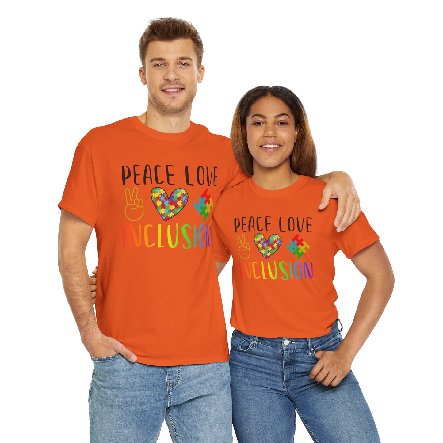 Autism Peace Love Inclusion Unisex Heavy Cotton Tee