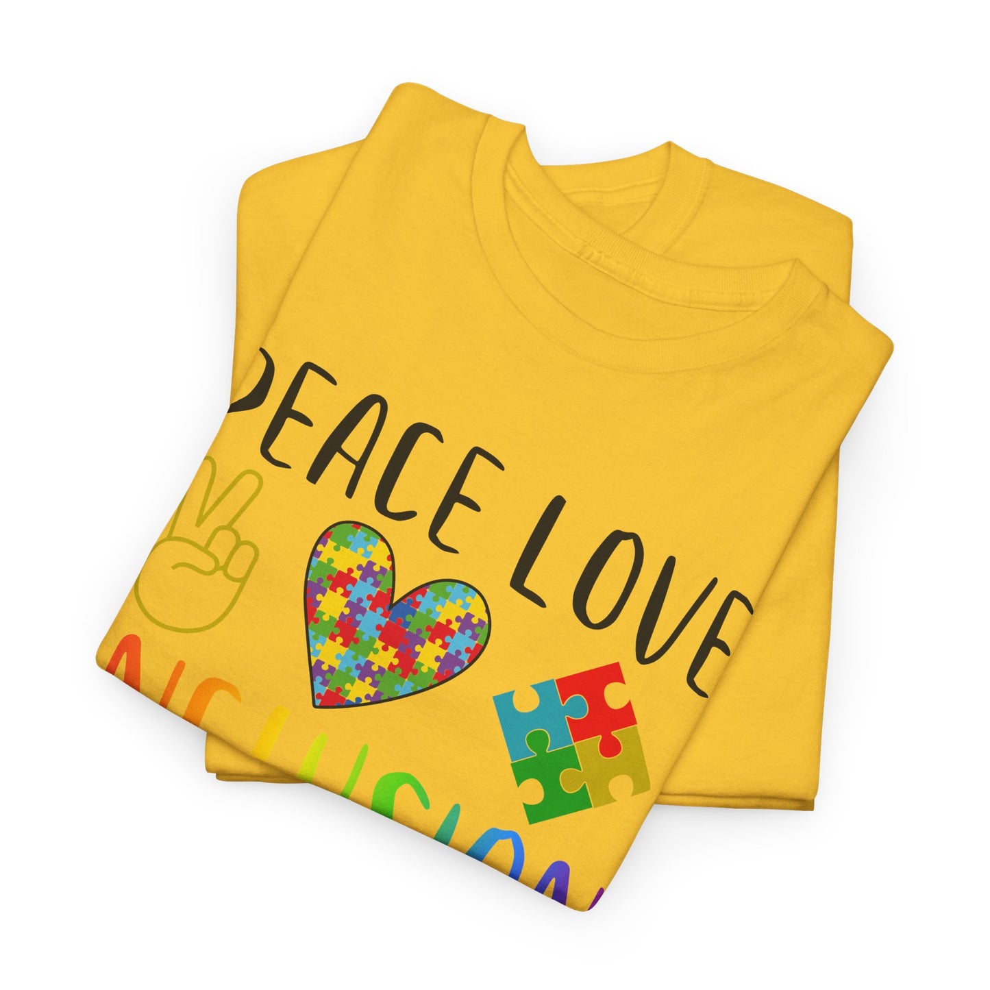 Autism Peace Love Inclusion Unisex Heavy Cotton Tee