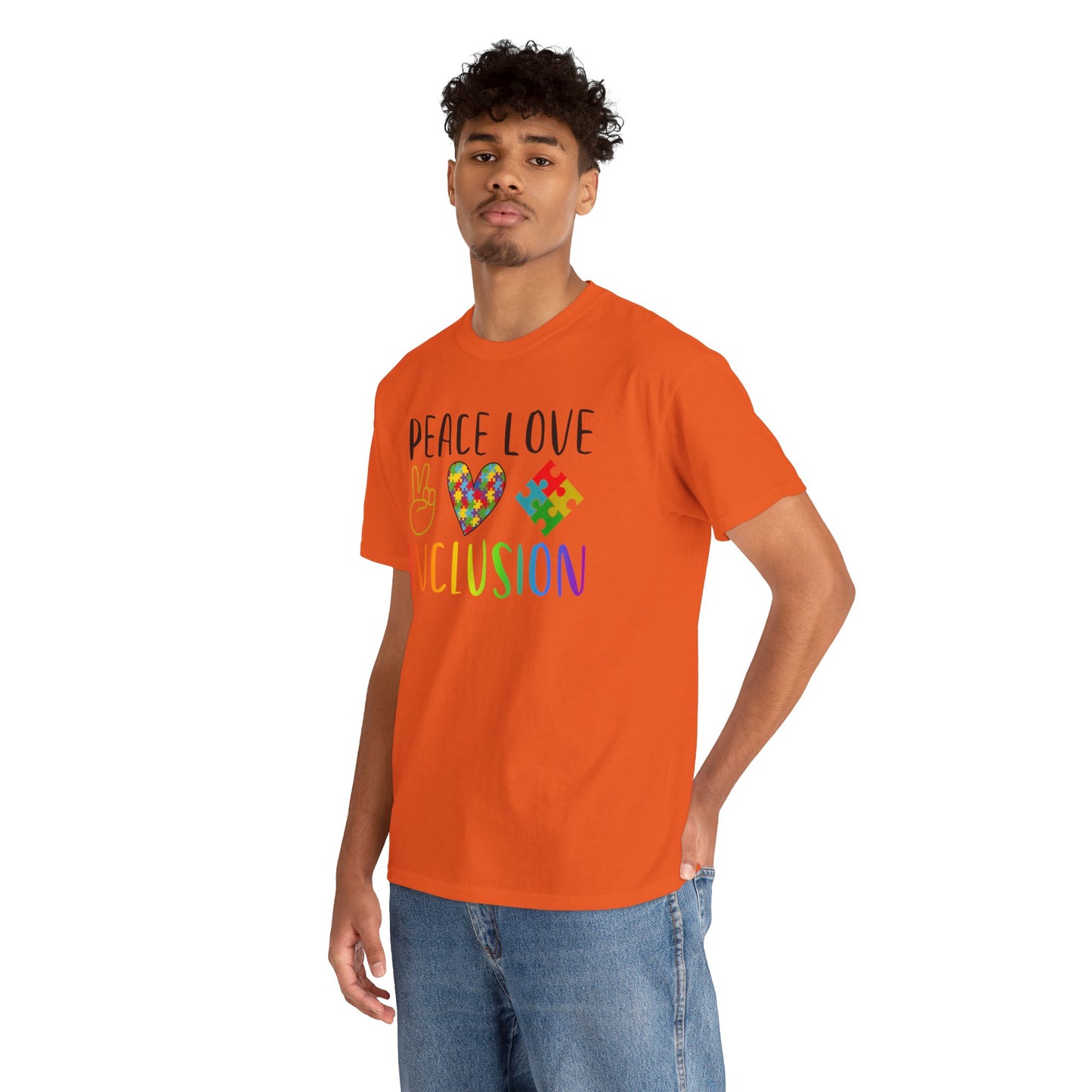 Autism Peace Love Inclusion Unisex Heavy Cotton Tee