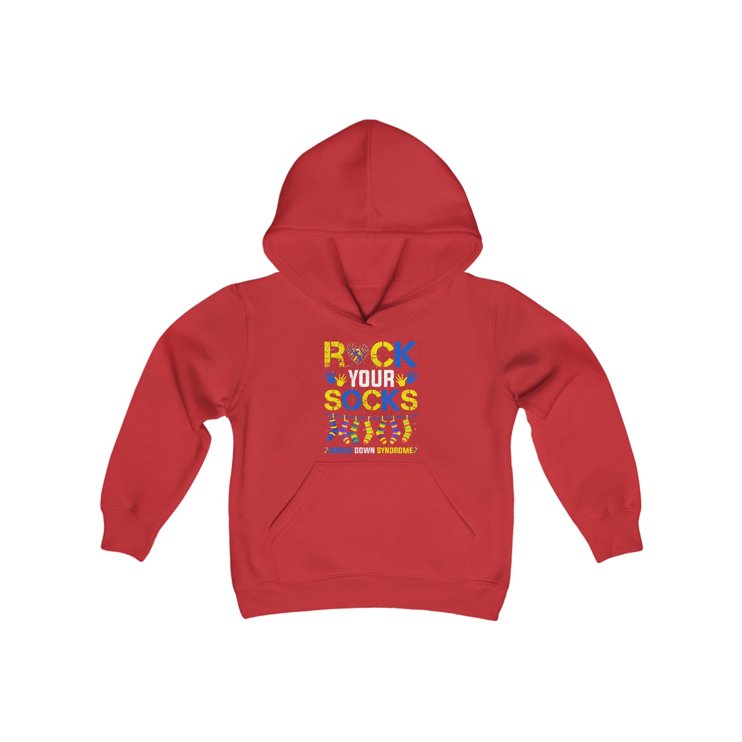 Rock your Socks Down Syndrome Youth Heavy Blend Hooded Sweatshirt