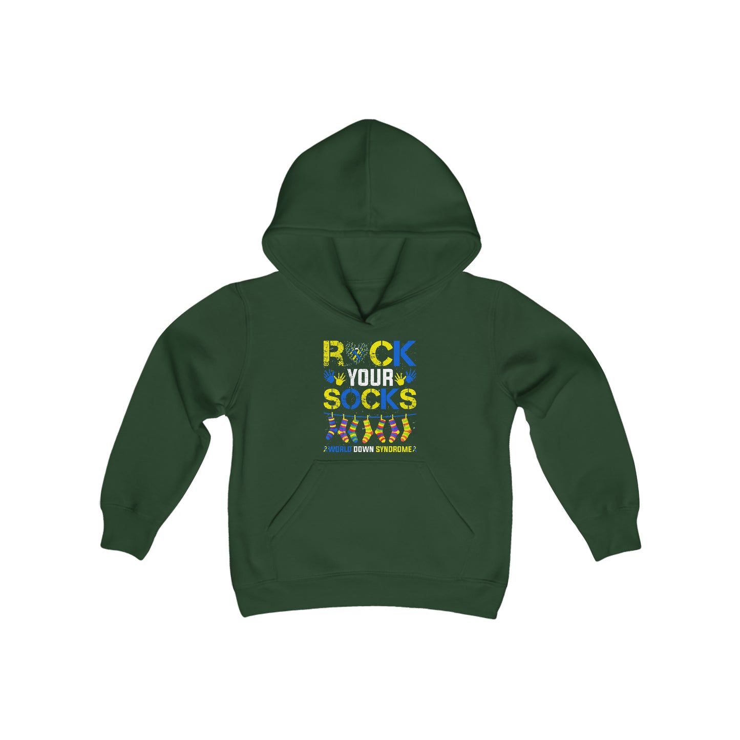 Rock your Socks Down Syndrome Youth Heavy Blend Hooded Sweatshirt