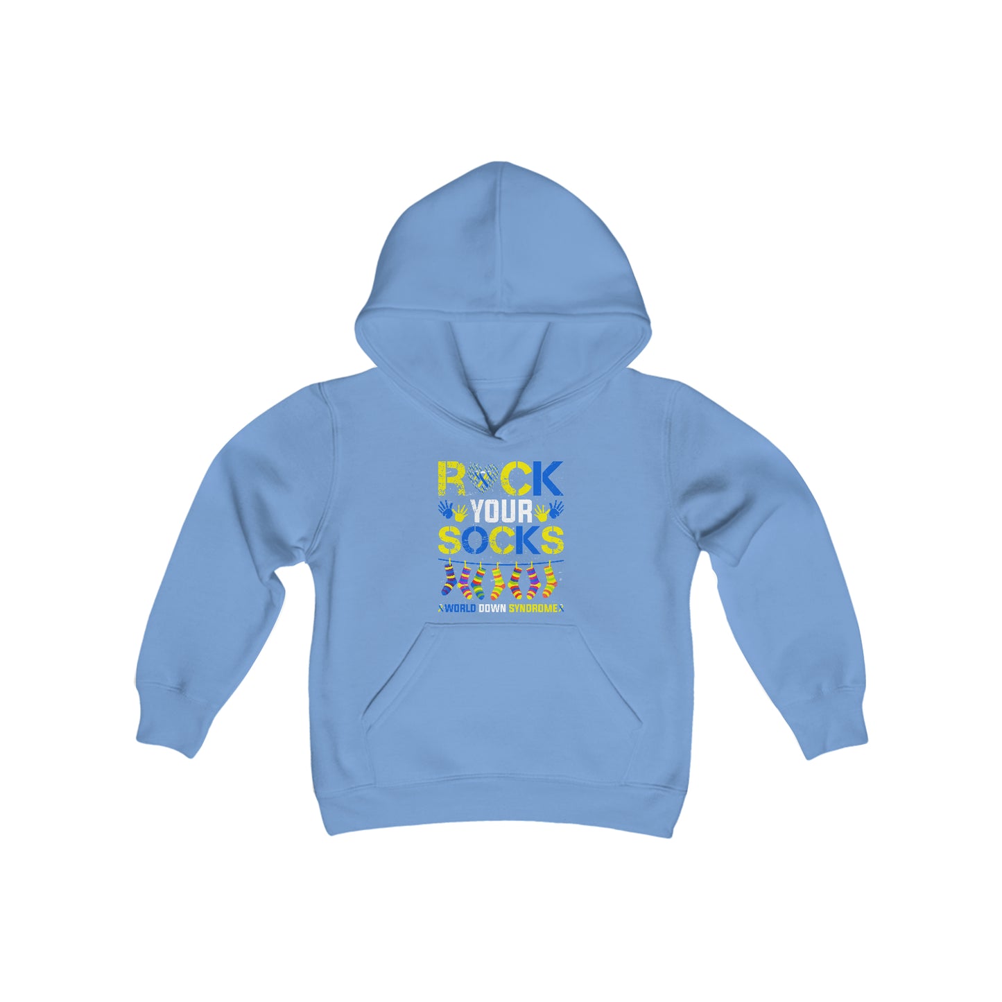 Rock your Socks Down Syndrome Youth Heavy Blend Hooded Sweatshirt