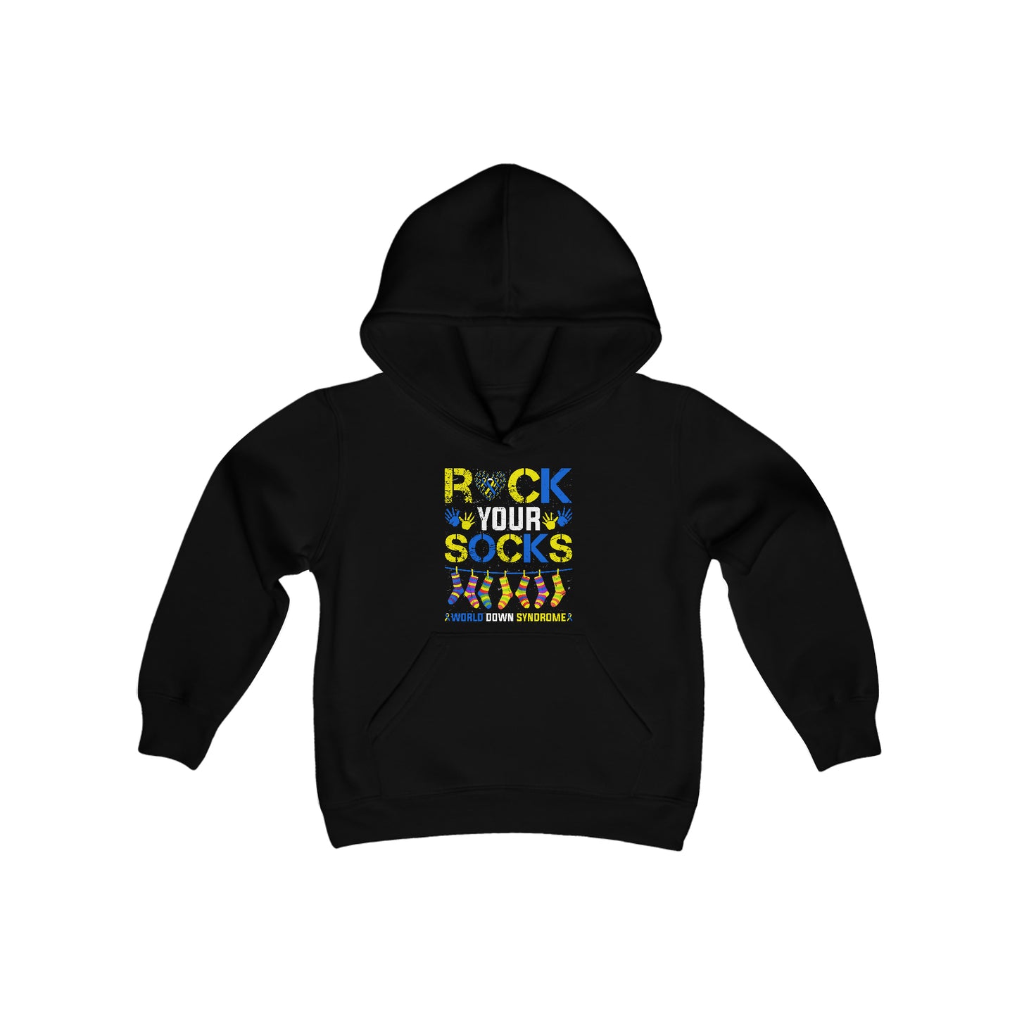 Rock your Socks Down Syndrome Youth Heavy Blend Hooded Sweatshirt