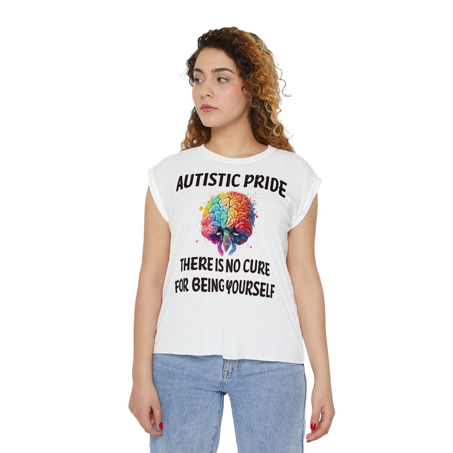 Autistic Pride Women’s Flowy Rolled Cuffs Muscle Tee