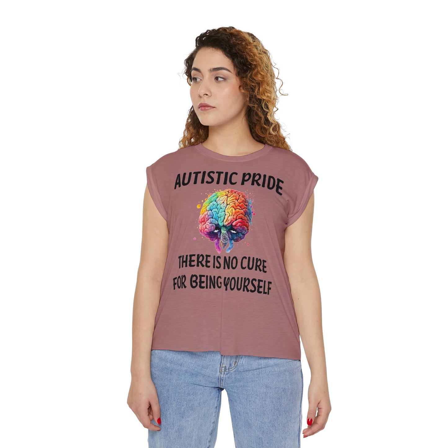 Autistic Pride Women’s Flowy Rolled Cuffs Muscle Tee