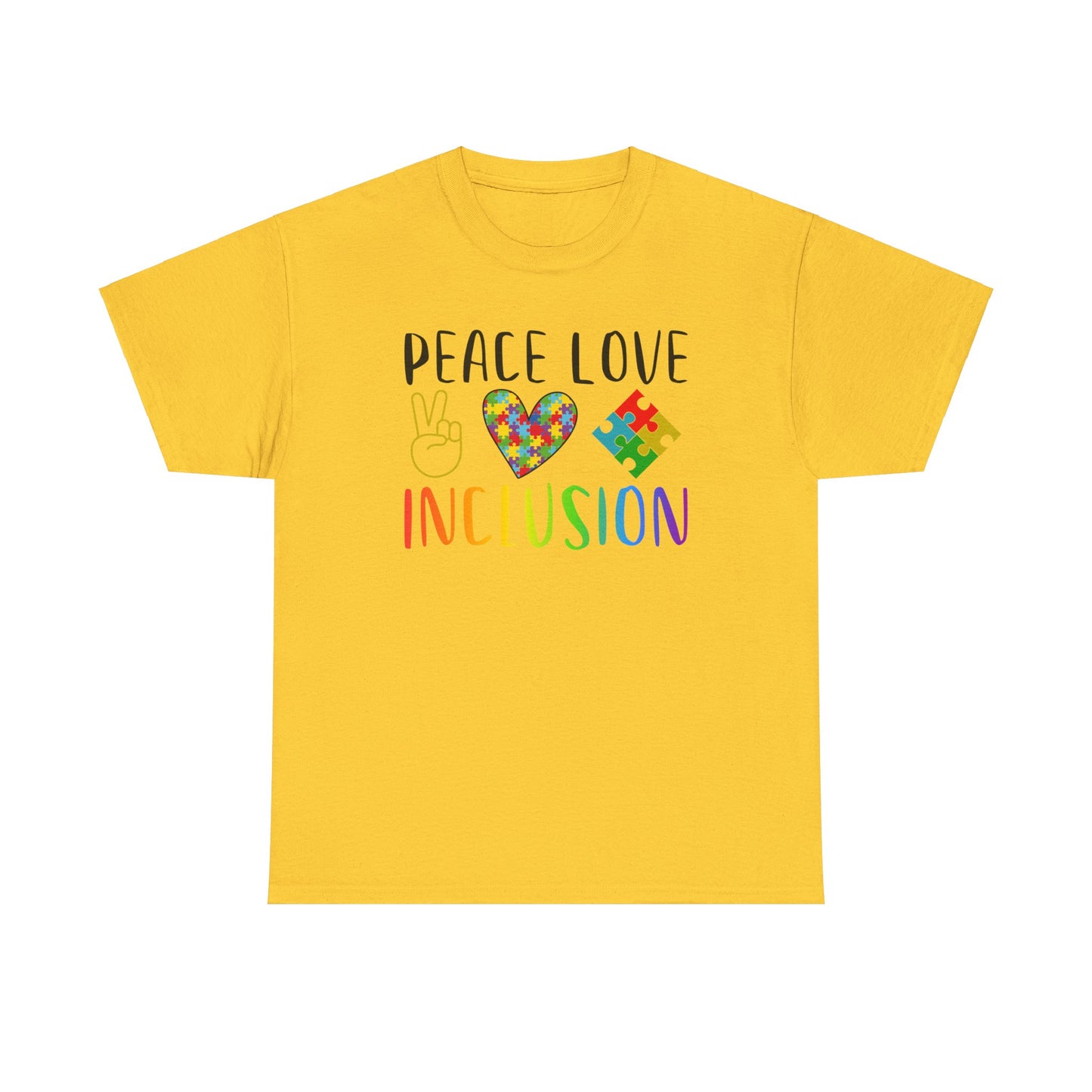 Autism Peace Love Inclusion Unisex Heavy Cotton Tee