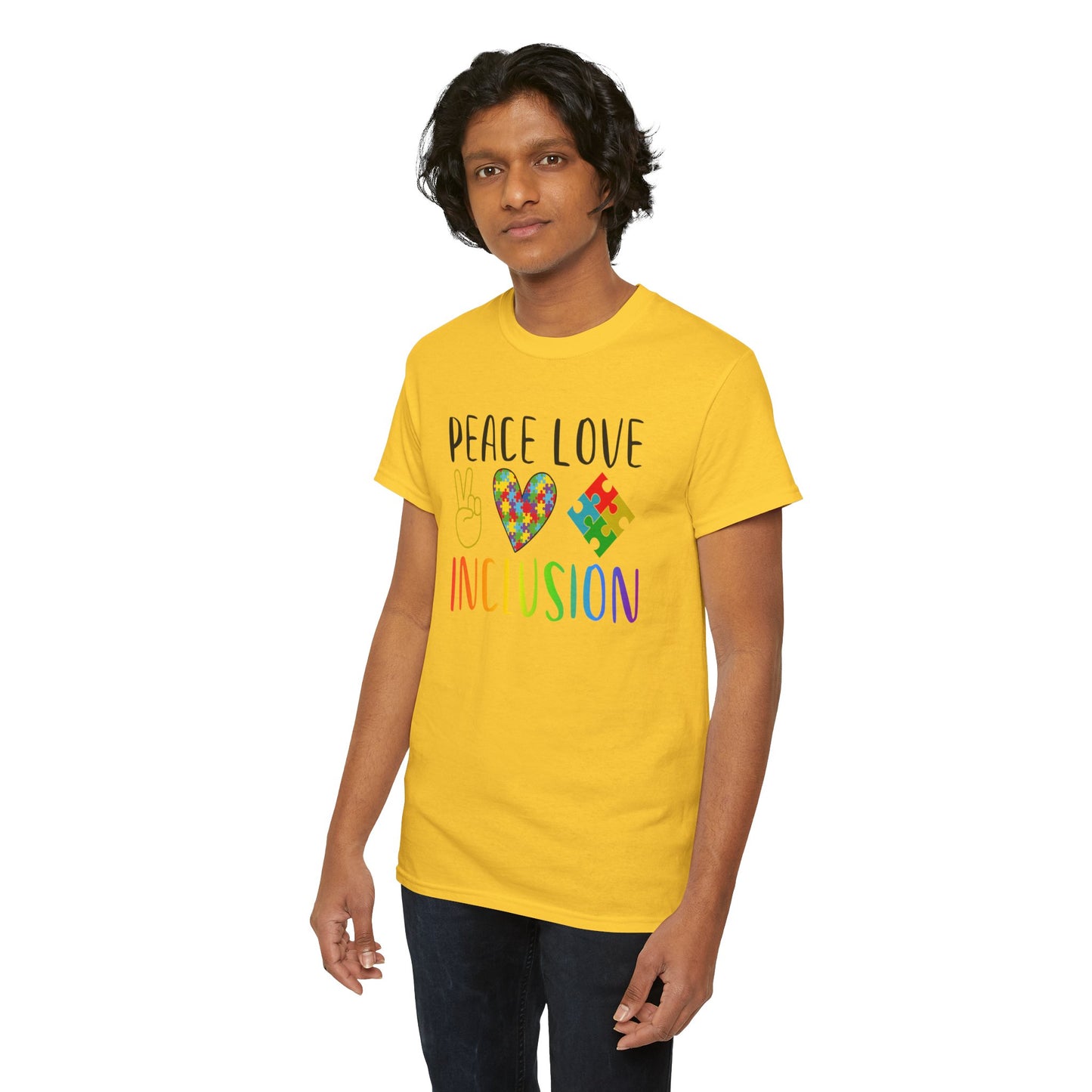 Autism Peace Love Inclusion Unisex Heavy Cotton Tee