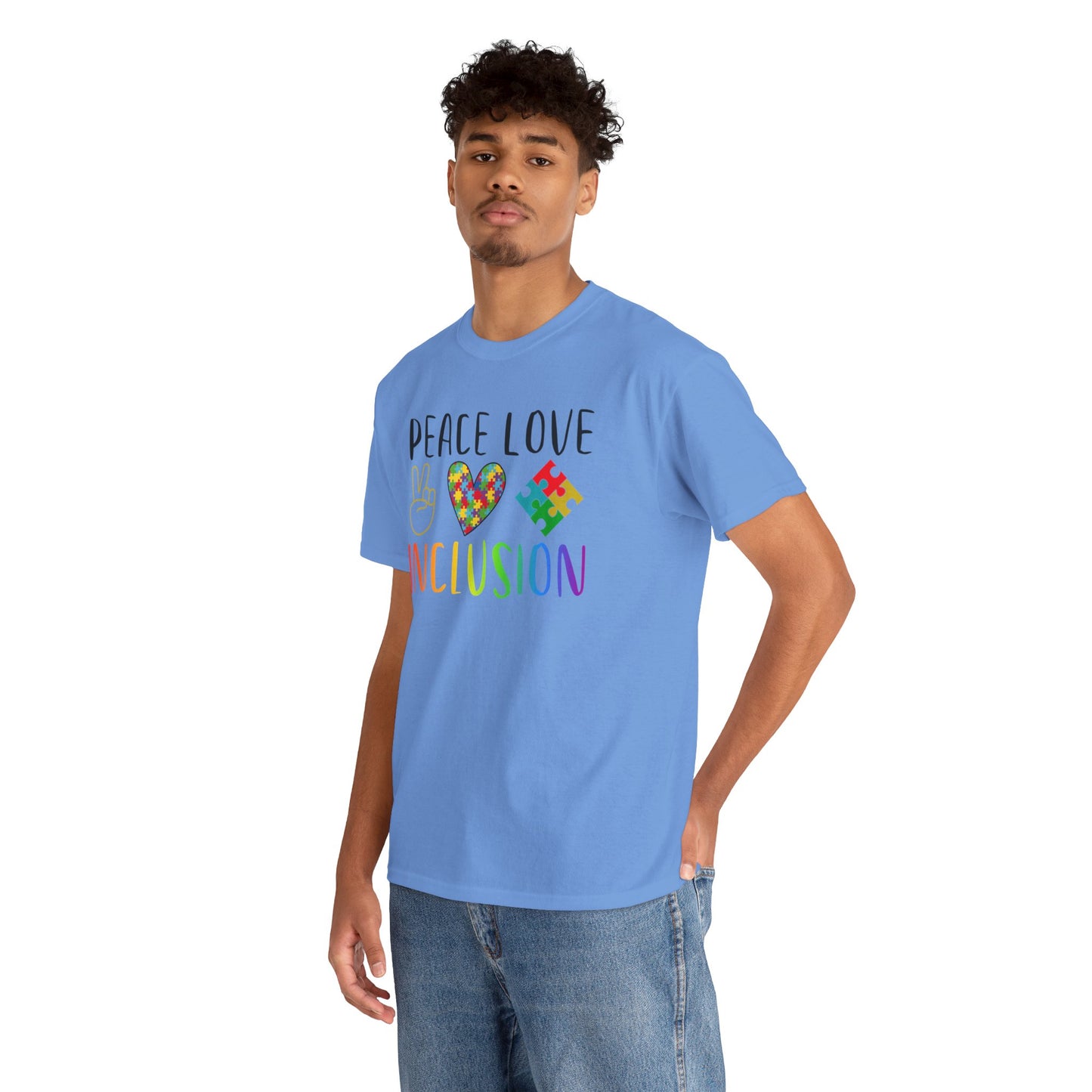 Autism Peace Love Inclusion Unisex Heavy Cotton Tee