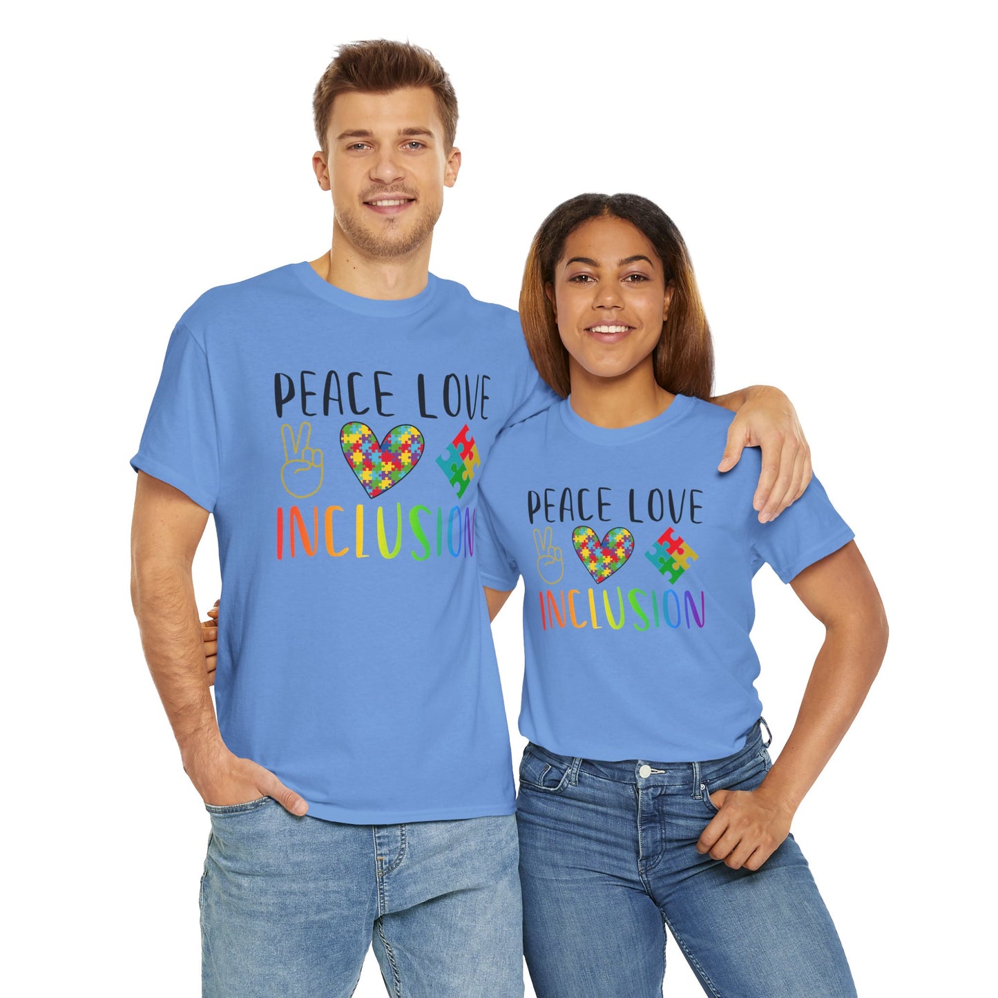 Autism Peace Love Inclusion Unisex Heavy Cotton Tee