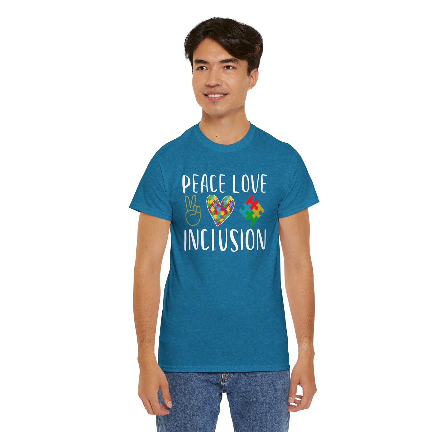 Autism Peace Love Inclusion Unisex Heavy Cotton Tee