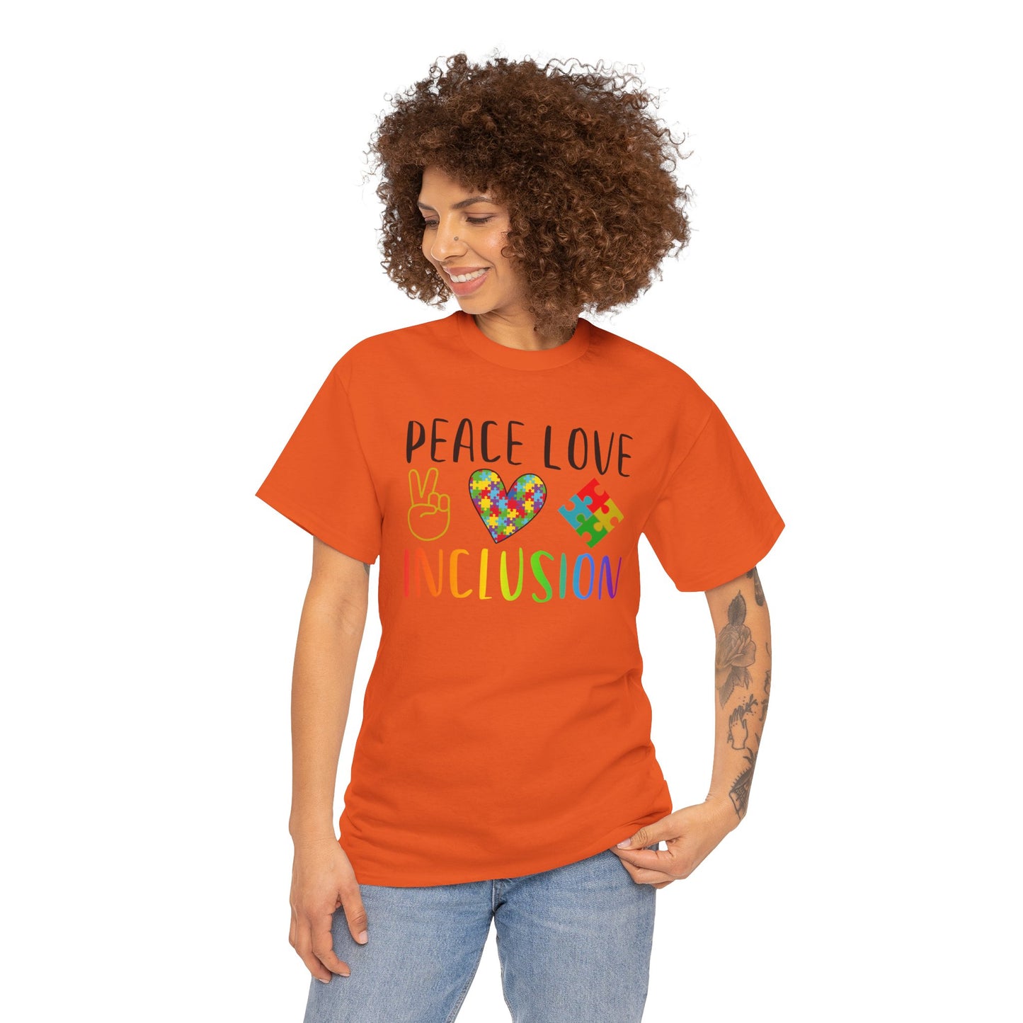 Autism Peace Love Inclusion Unisex Heavy Cotton Tee