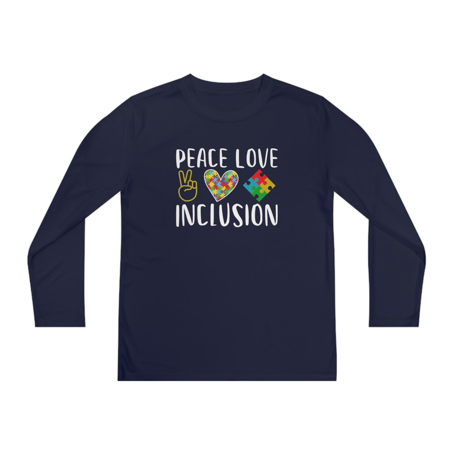 Autism Peace Love Inclusion Youth Long Sleeve Competitor Tee