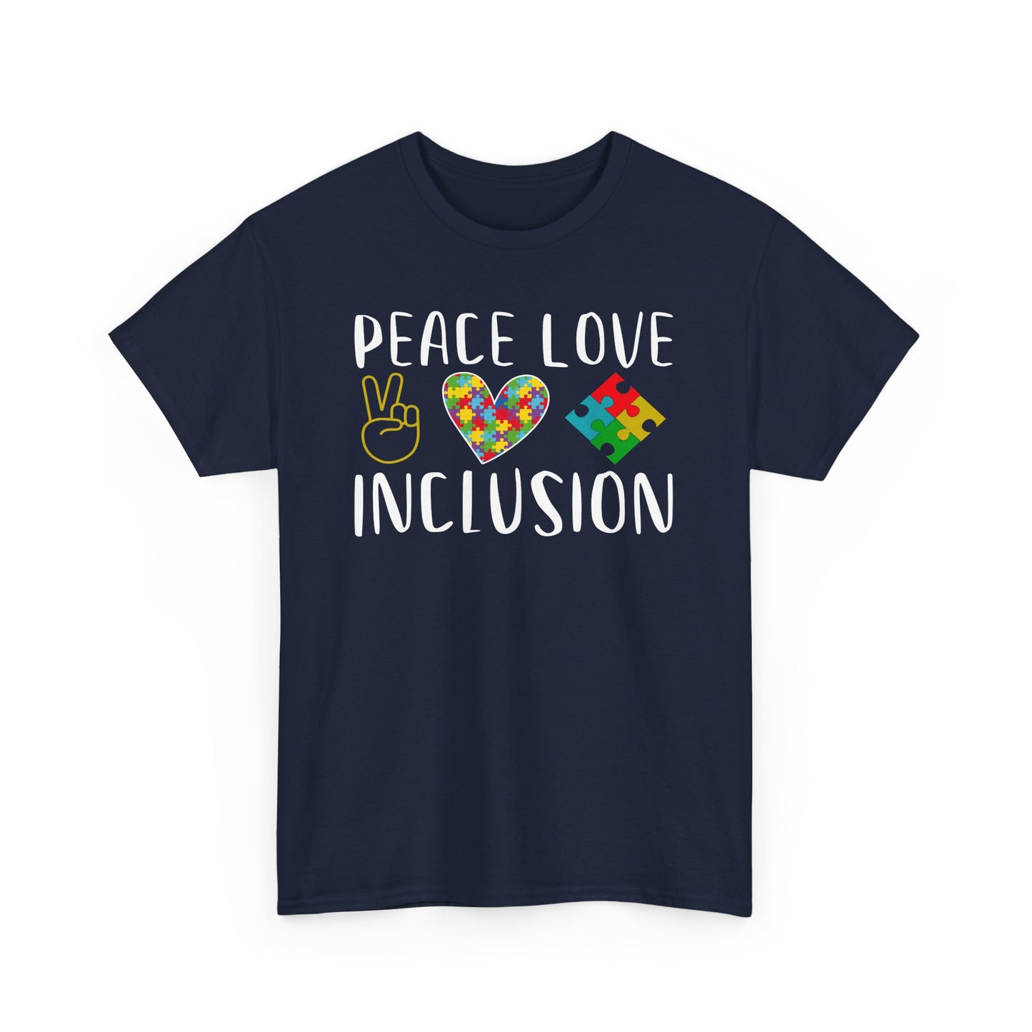 Autism Peace Love Inclusion Unisex Heavy Cotton Tee