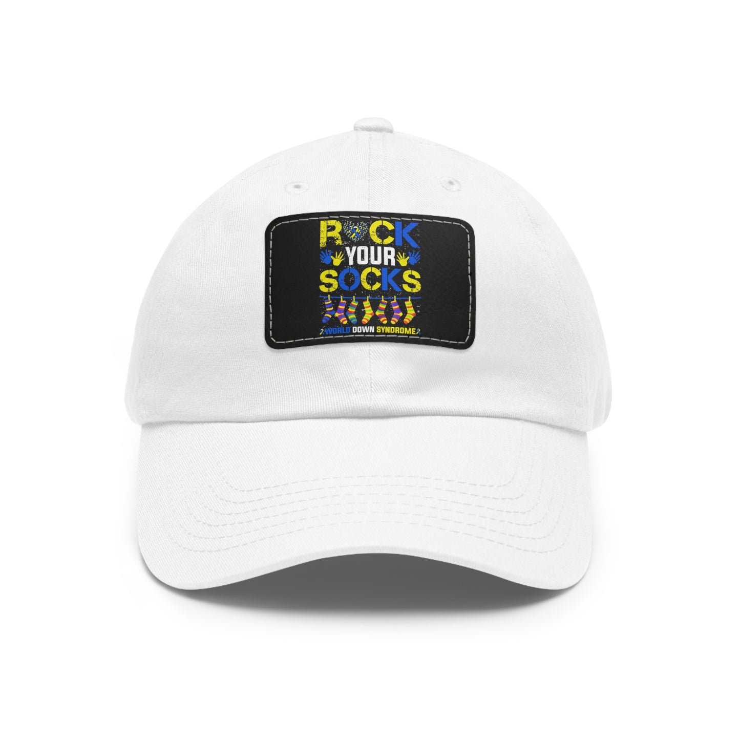 Rock your socks Down Syndrome Dad Hat with Leather Patch (Rectangle)