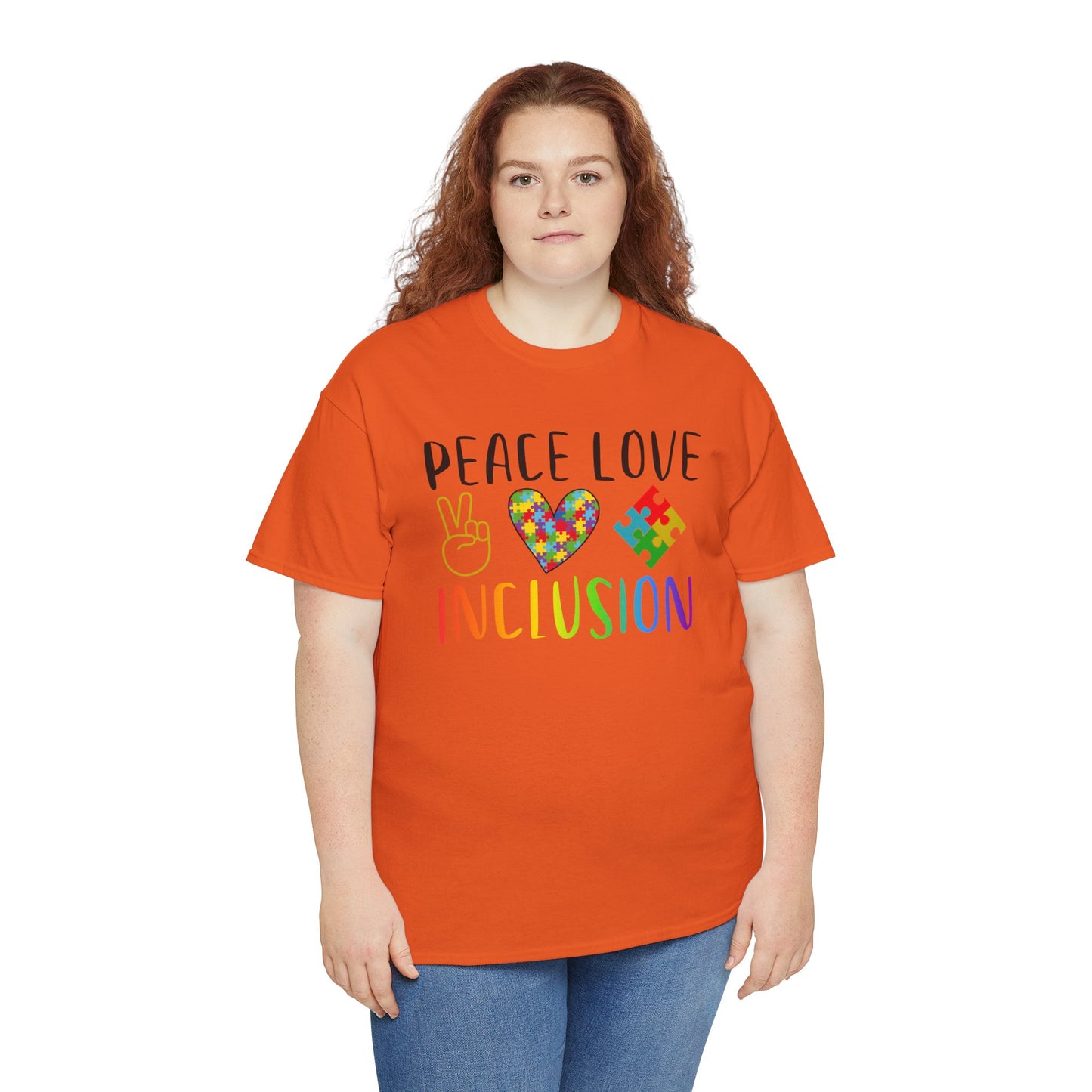 Autism Peace Love Inclusion Unisex Heavy Cotton Tee