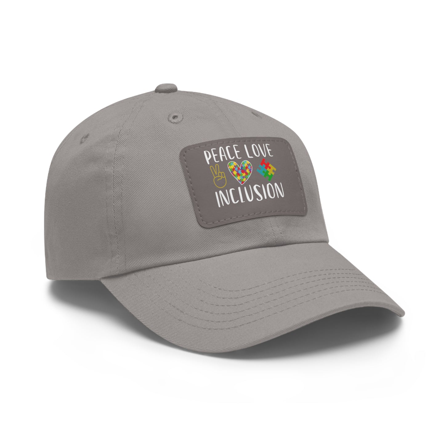 Autism Peace Love Inclusion Dad Hat with Leather Patch (Rectangle)