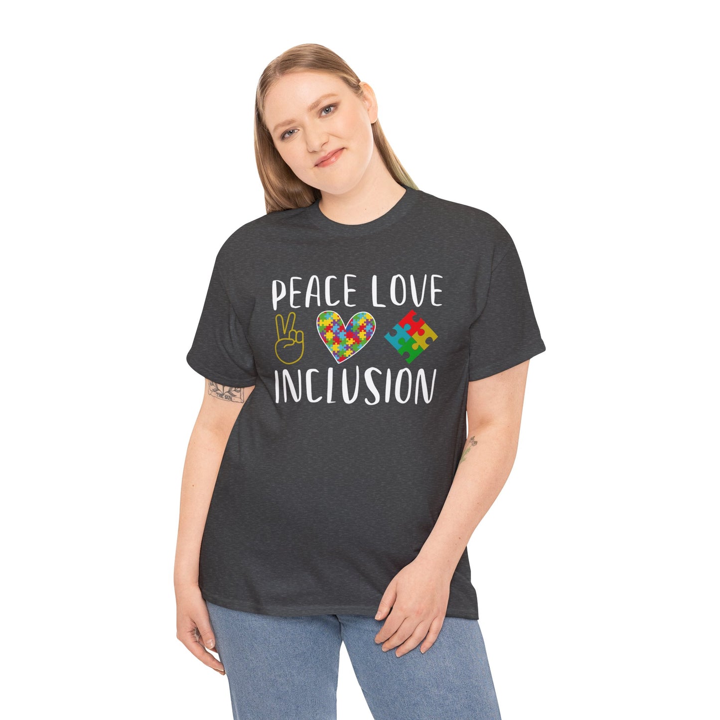 Autism Peace Love Inclusion Unisex Heavy Cotton Tee