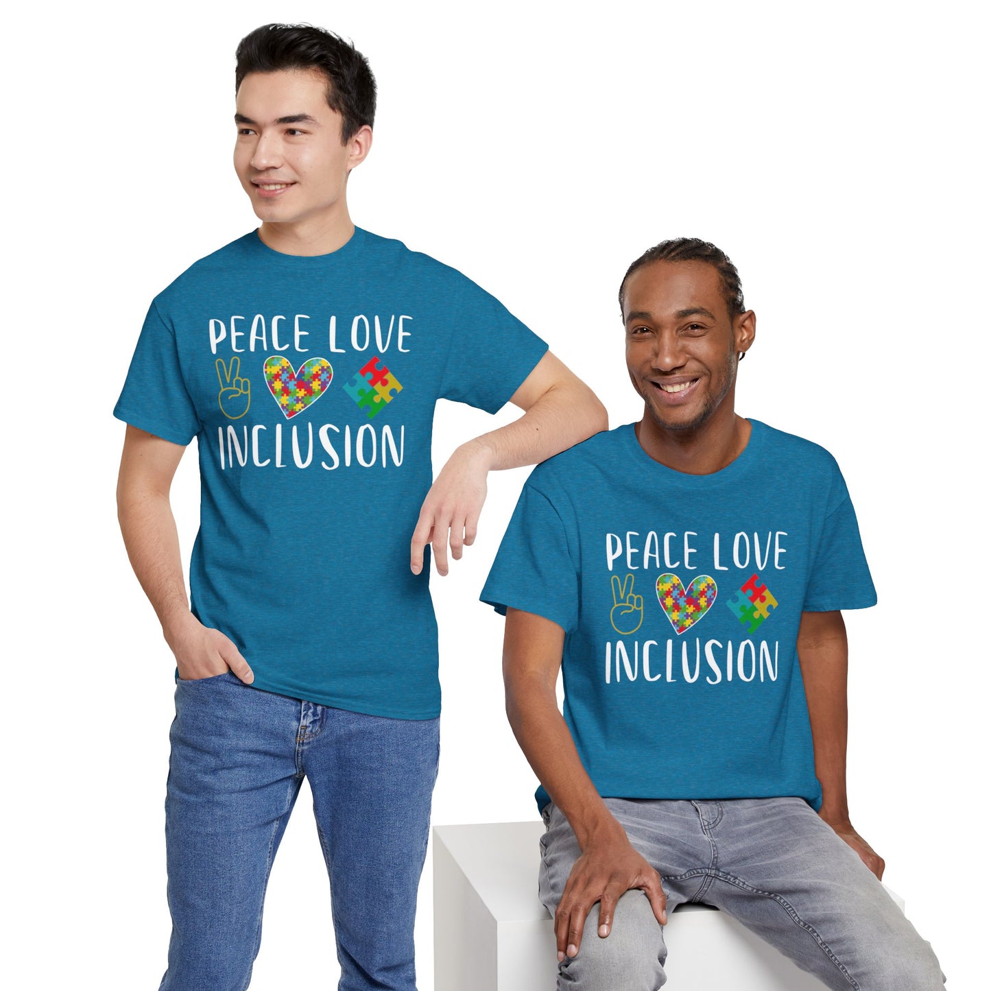 Autism Peace Love Inclusion Unisex Heavy Cotton Tee