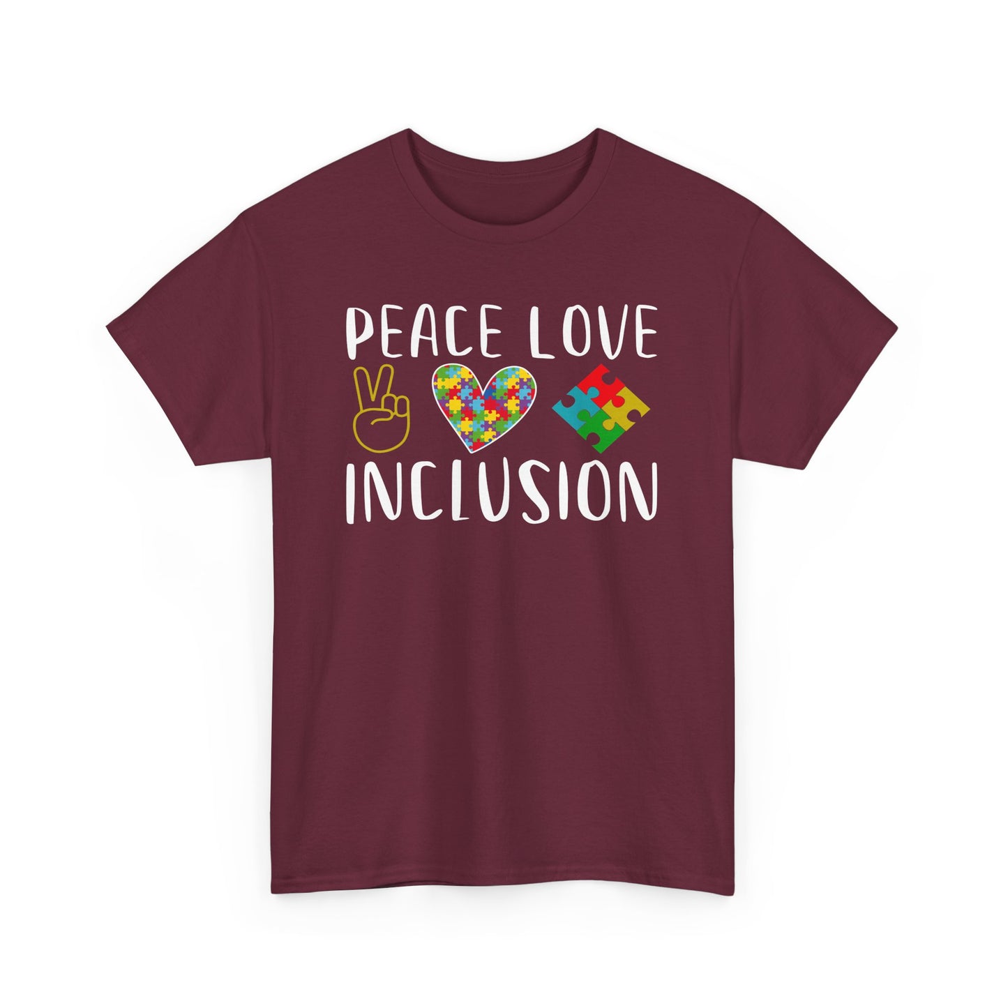 Autism Peace Love Inclusion Unisex Heavy Cotton Tee