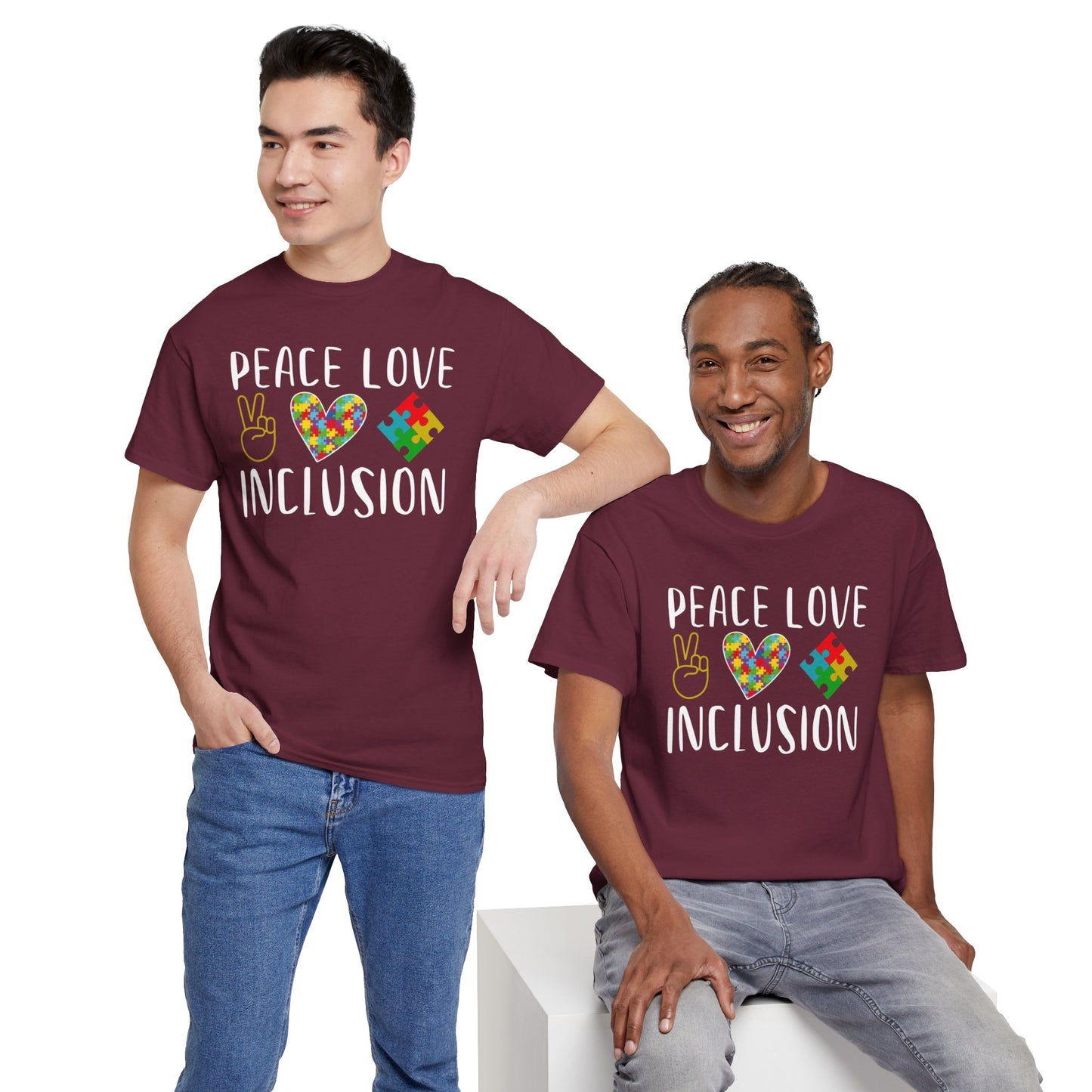 Autism Peace Love Inclusion Unisex Heavy Cotton Tee