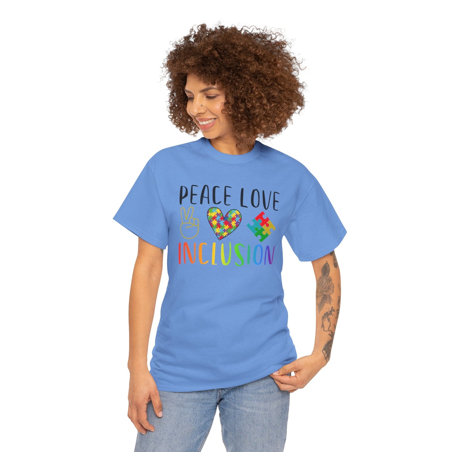 Autism Peace Love Inclusion Unisex Heavy Cotton Tee