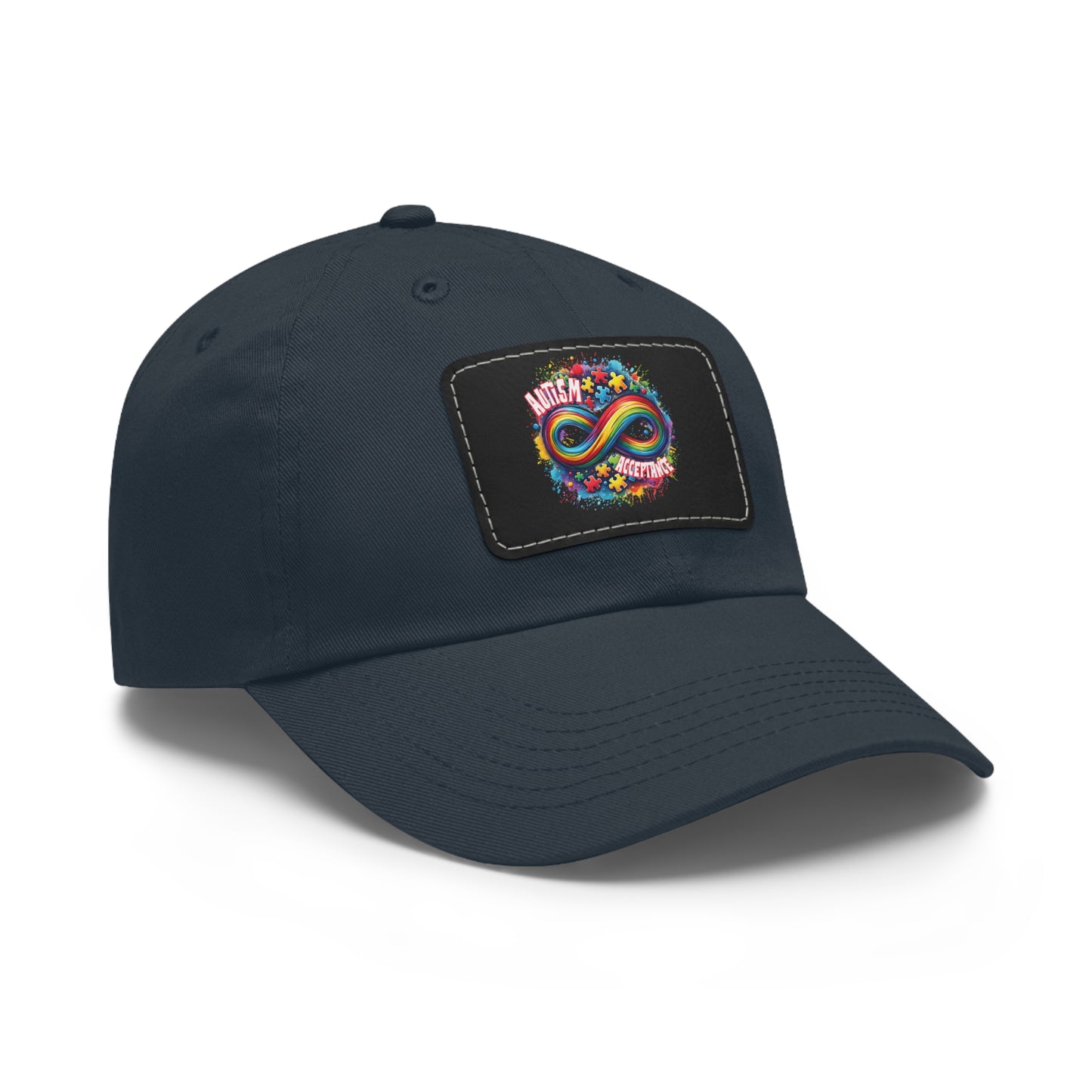 Autism Acceptance Dad Hat with Leather Patch (Rectangle)