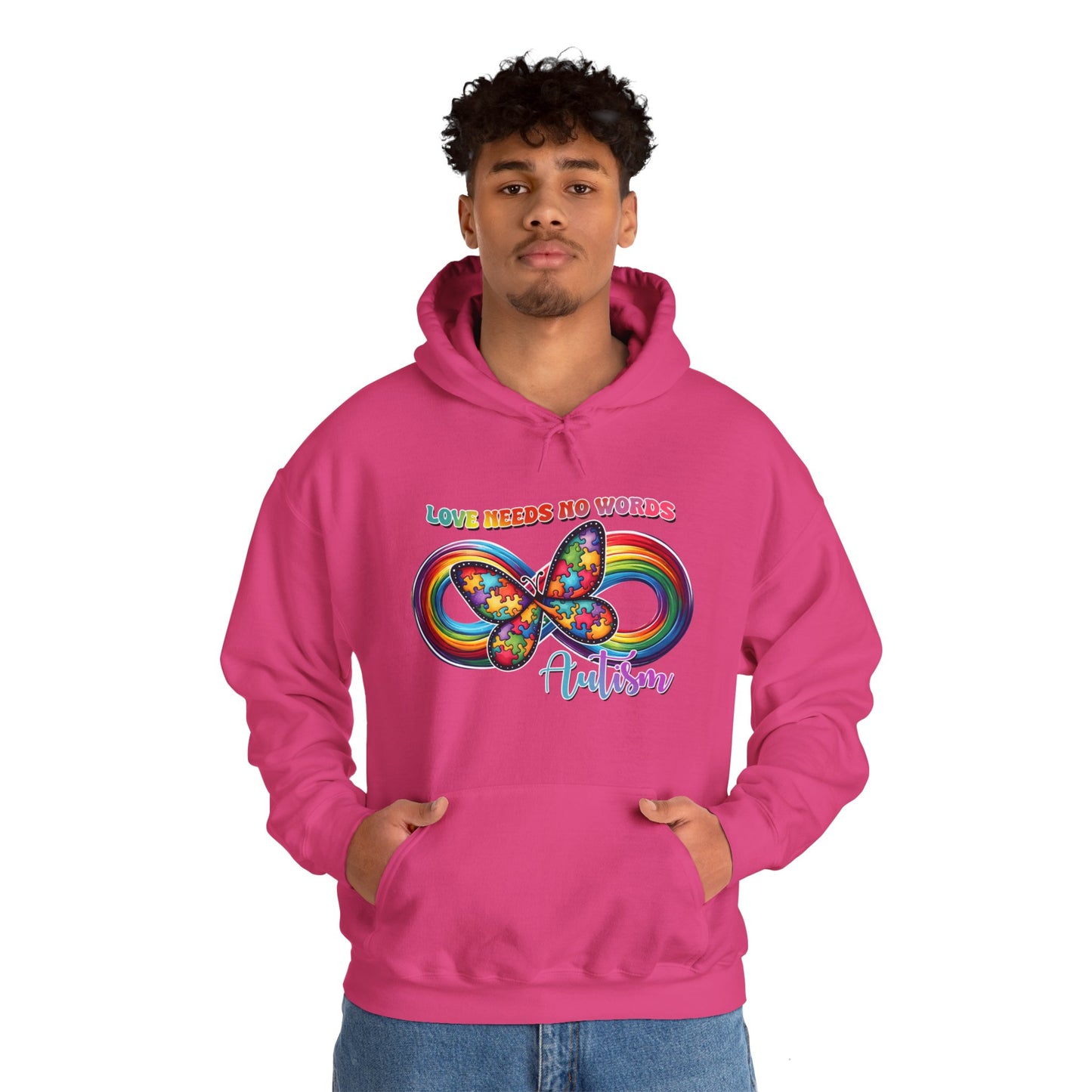 Autism Love needs no words Unisex Heavy Blend™ Hooded Sweatshirt