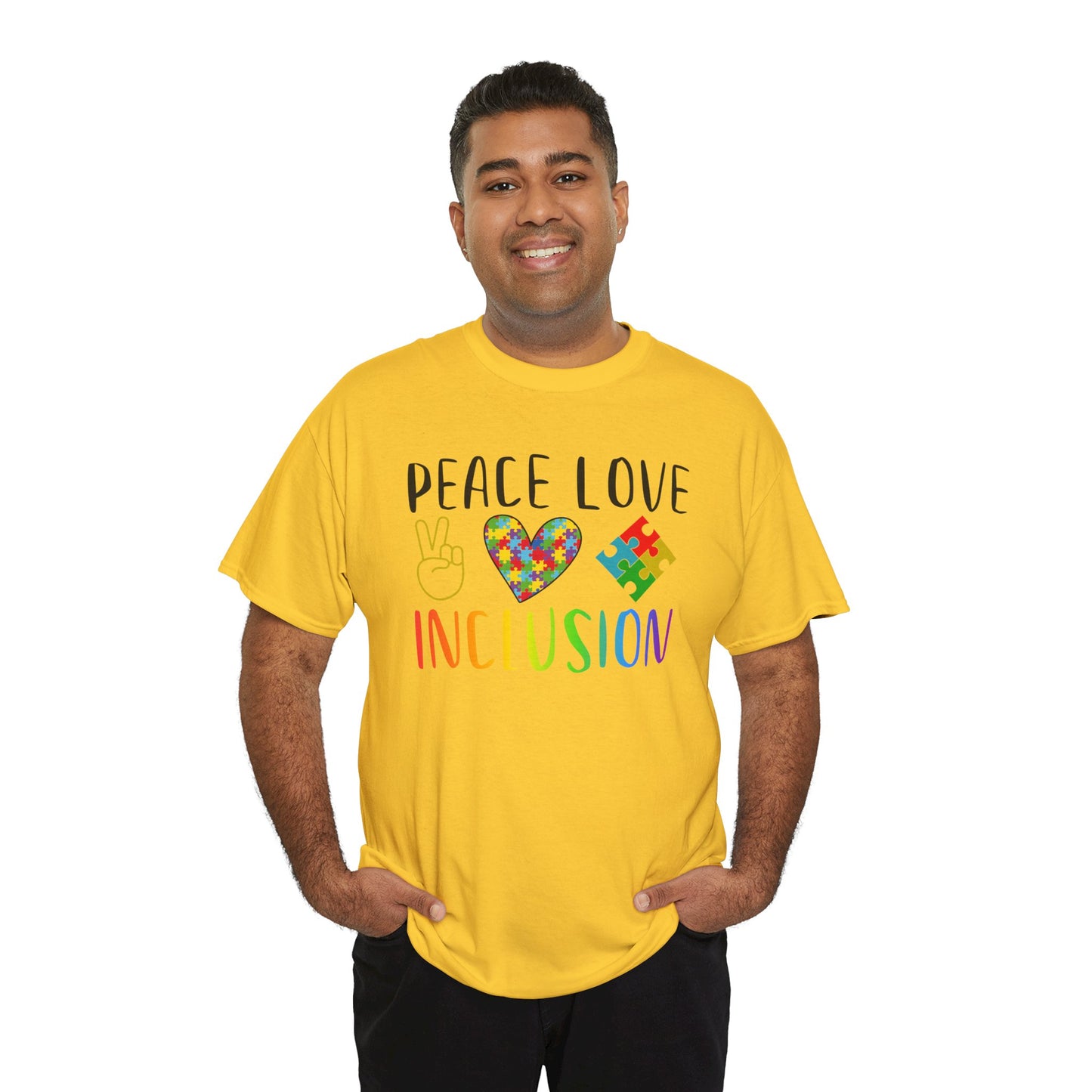 Autism Peace Love Inclusion Unisex Heavy Cotton Tee